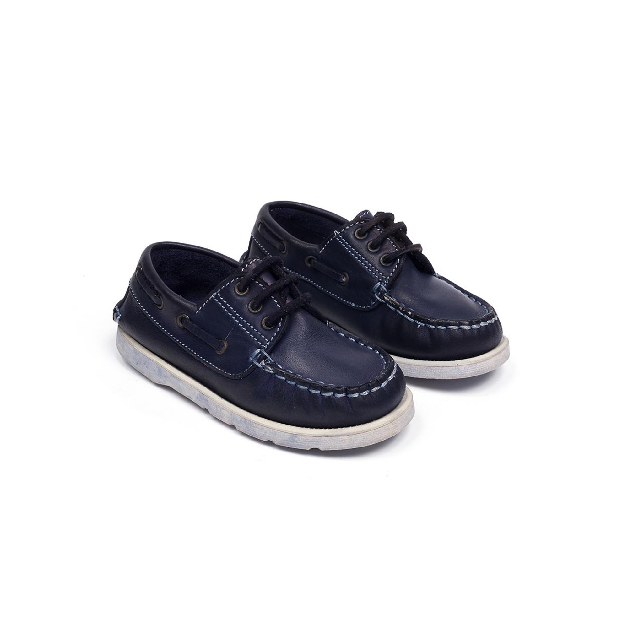 Scarpina da barca in pelle delavè blu blu Pepè shoes vista0