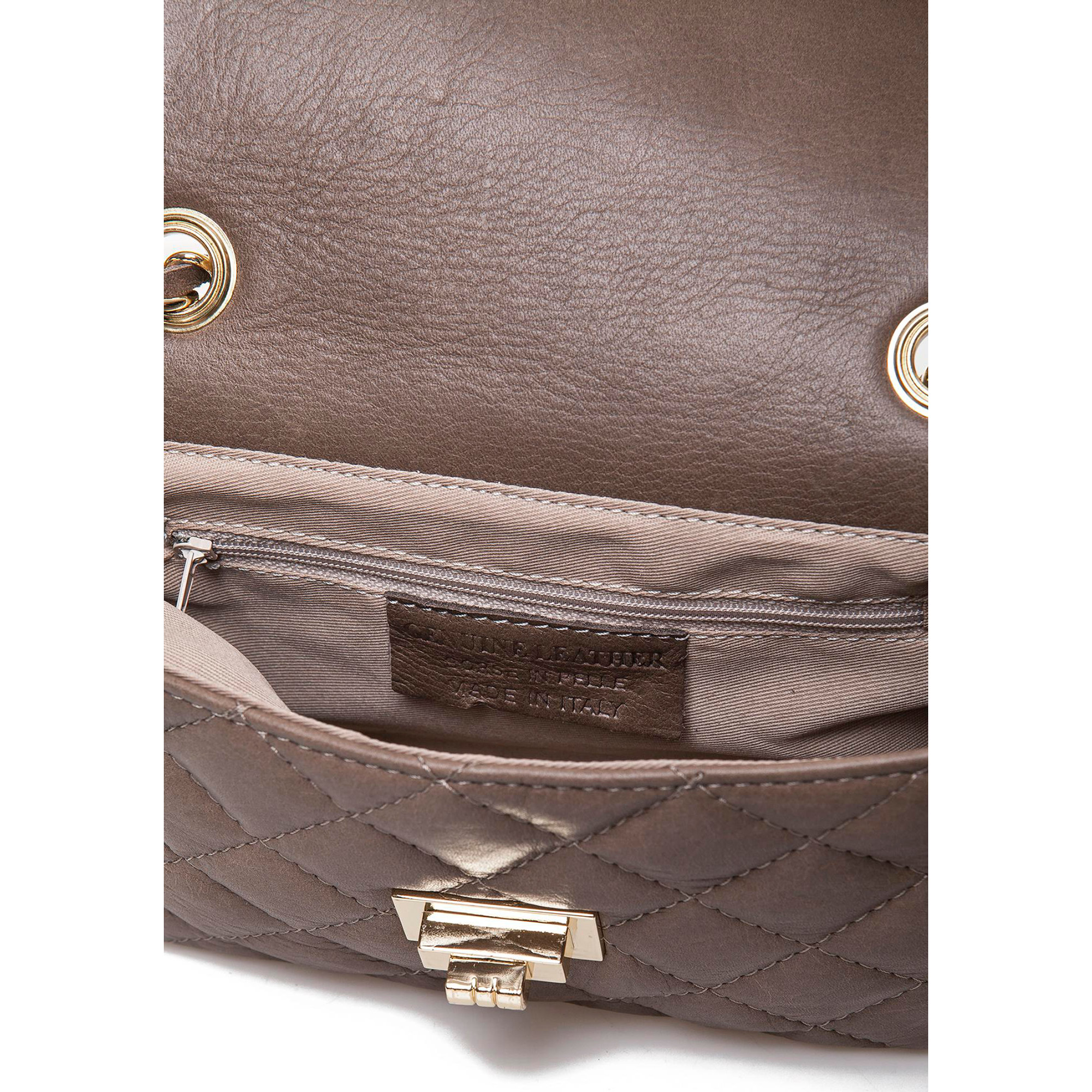 Borsa in pelle a tracolla beige con dettaglio catena Florence Bags vista3