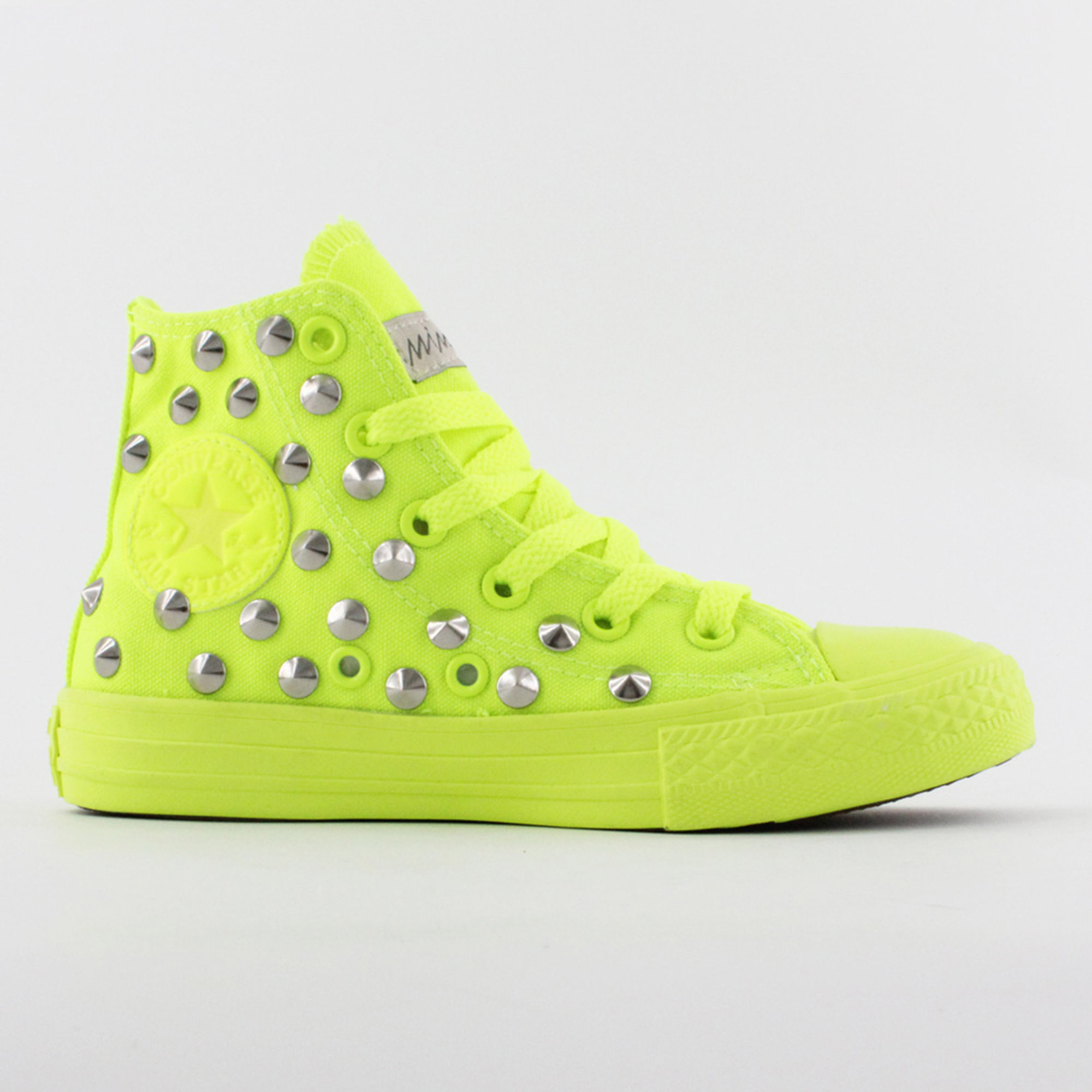 CONVERSE ALL STAR Sneakers alte in tela con borchie all over giallo fluo Mimanera vista0