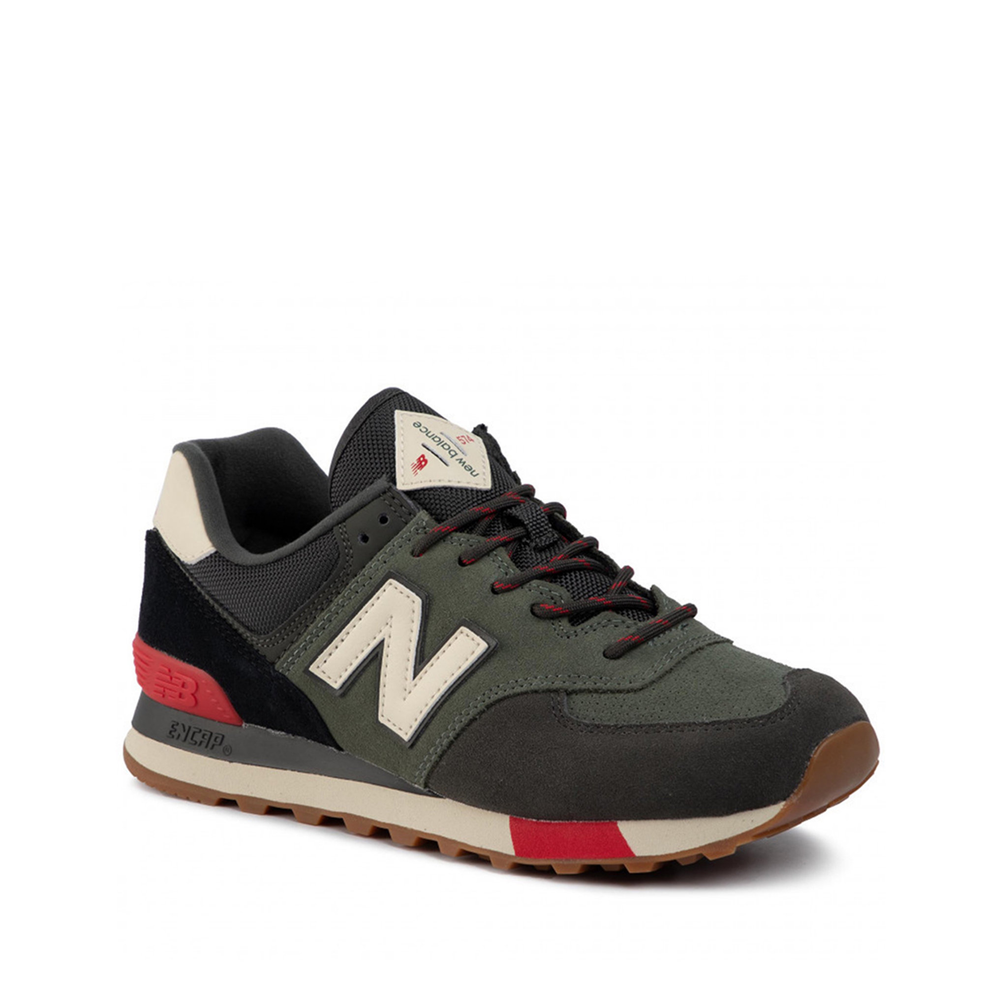 Sneakers modello 574 verdi e grigie multicolor con logo applicato a contrasto New Balance vista0