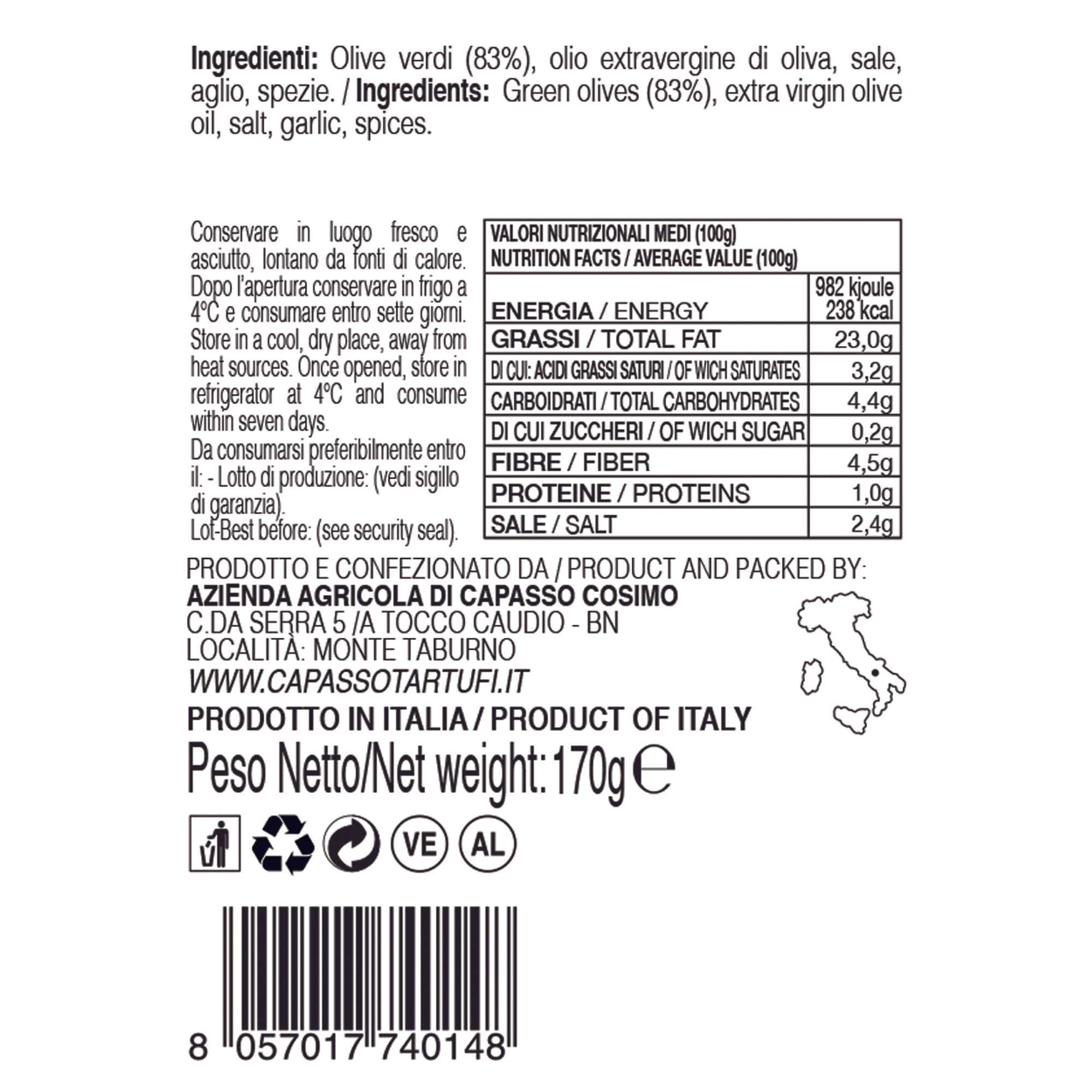 3 vasetti - Patè di olive 170 gr Capasso Tartufi vista1