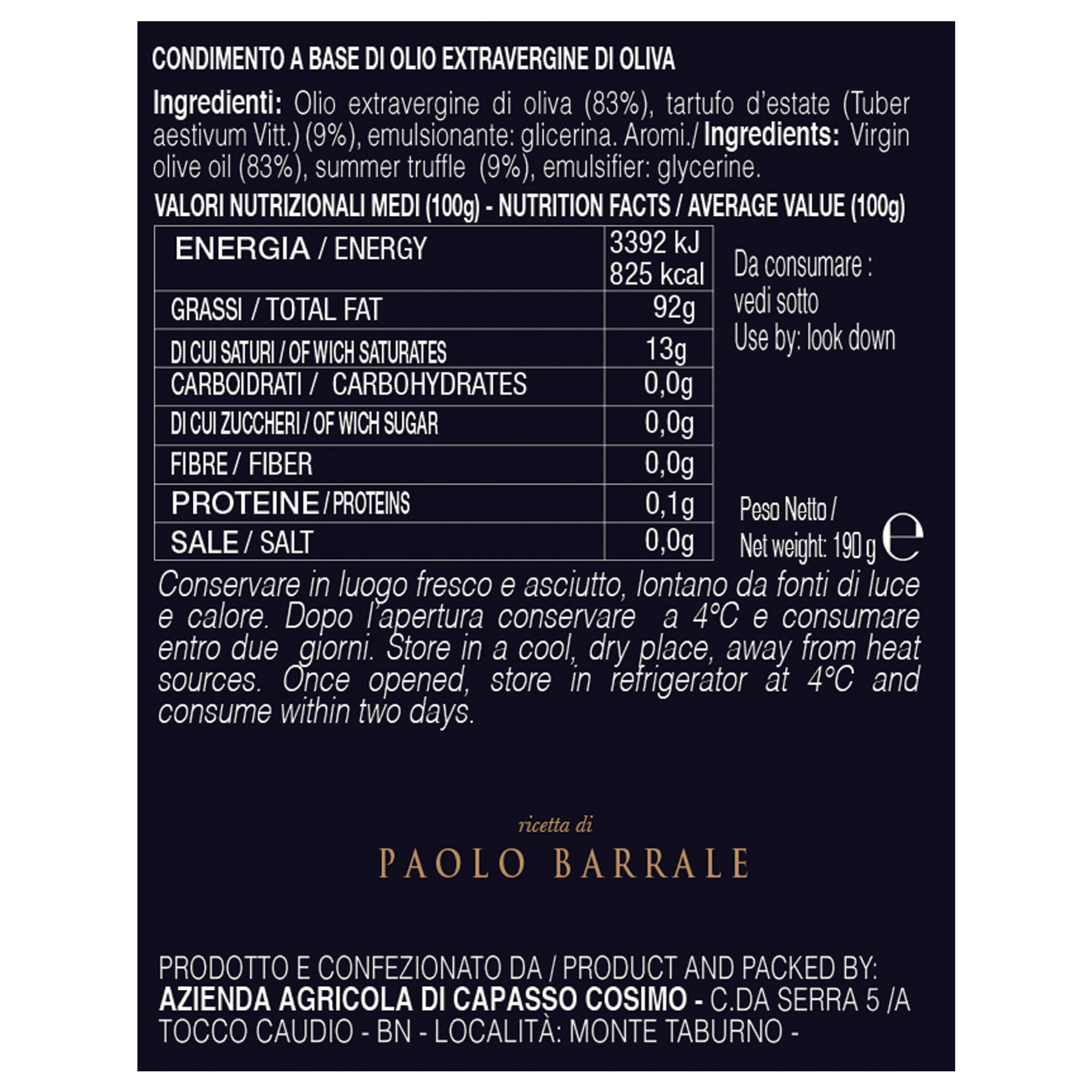 2 vasetti - Crema d'olio 190 gr "Linea Paolo Barrale" Capasso Tartufi vista3