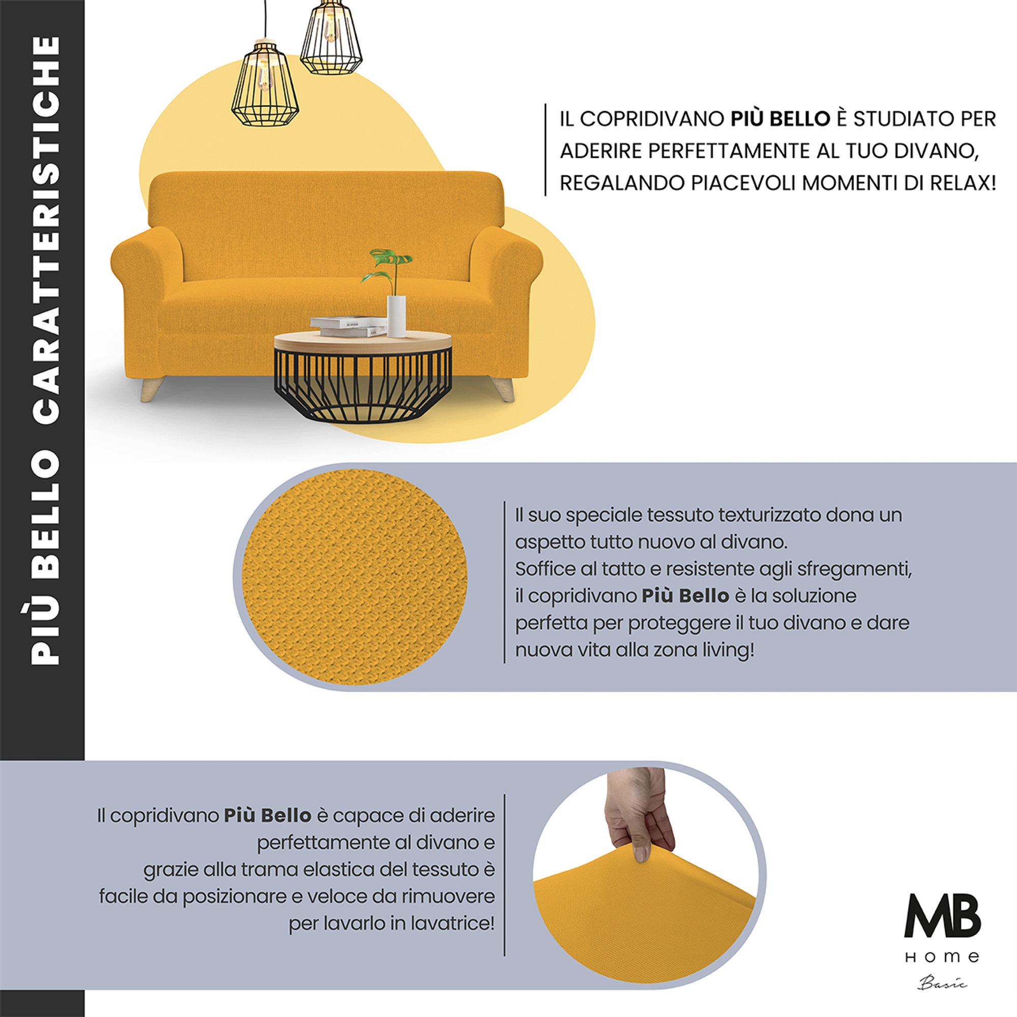 Copridivano bielastico sagomato, tessuto a struttura liscia estensibile PIU’ BELLO, giallo 803 Datex obsoleto vista15