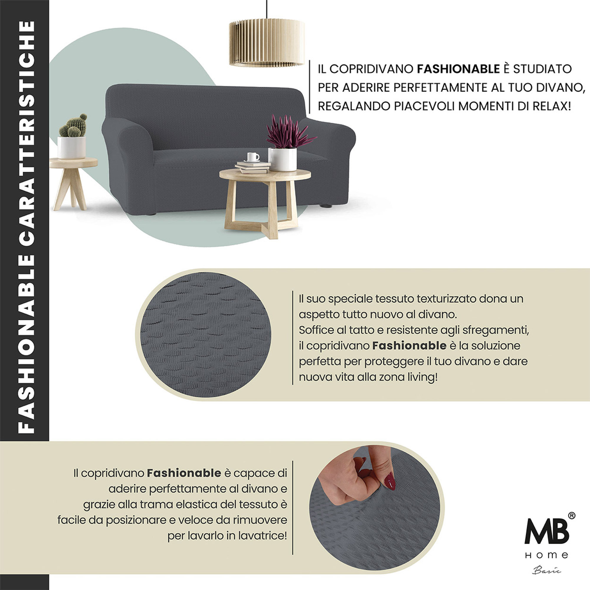 Two-Elastic Moulded Sofa Cover, FASHIABLE Extendable Fabric, Dark Grey Datex obsoleto vista13