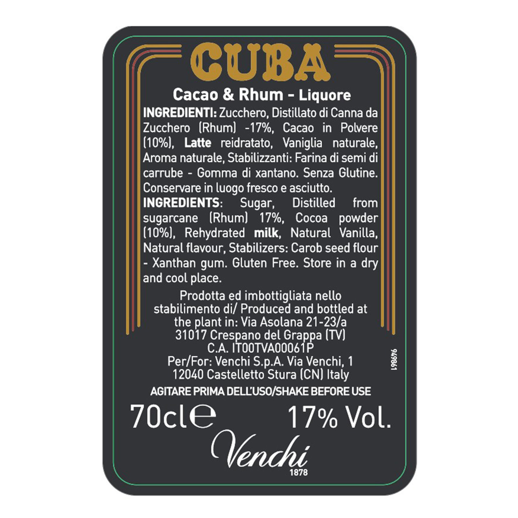 1  bottiglia - "Cuba Rhum" Liquore al Ciocolato e Rhum 70 cl con astuccio Venchi vista4