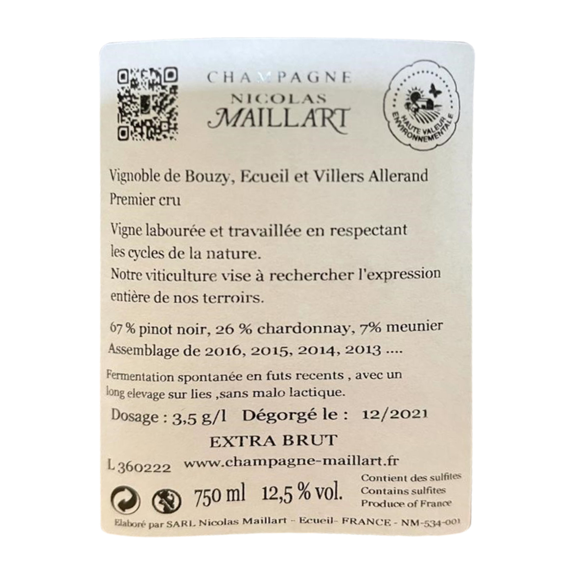 1 bottiglia - Champagne Platine Premier Cru Extra Brut Nicolas Maillart vista1