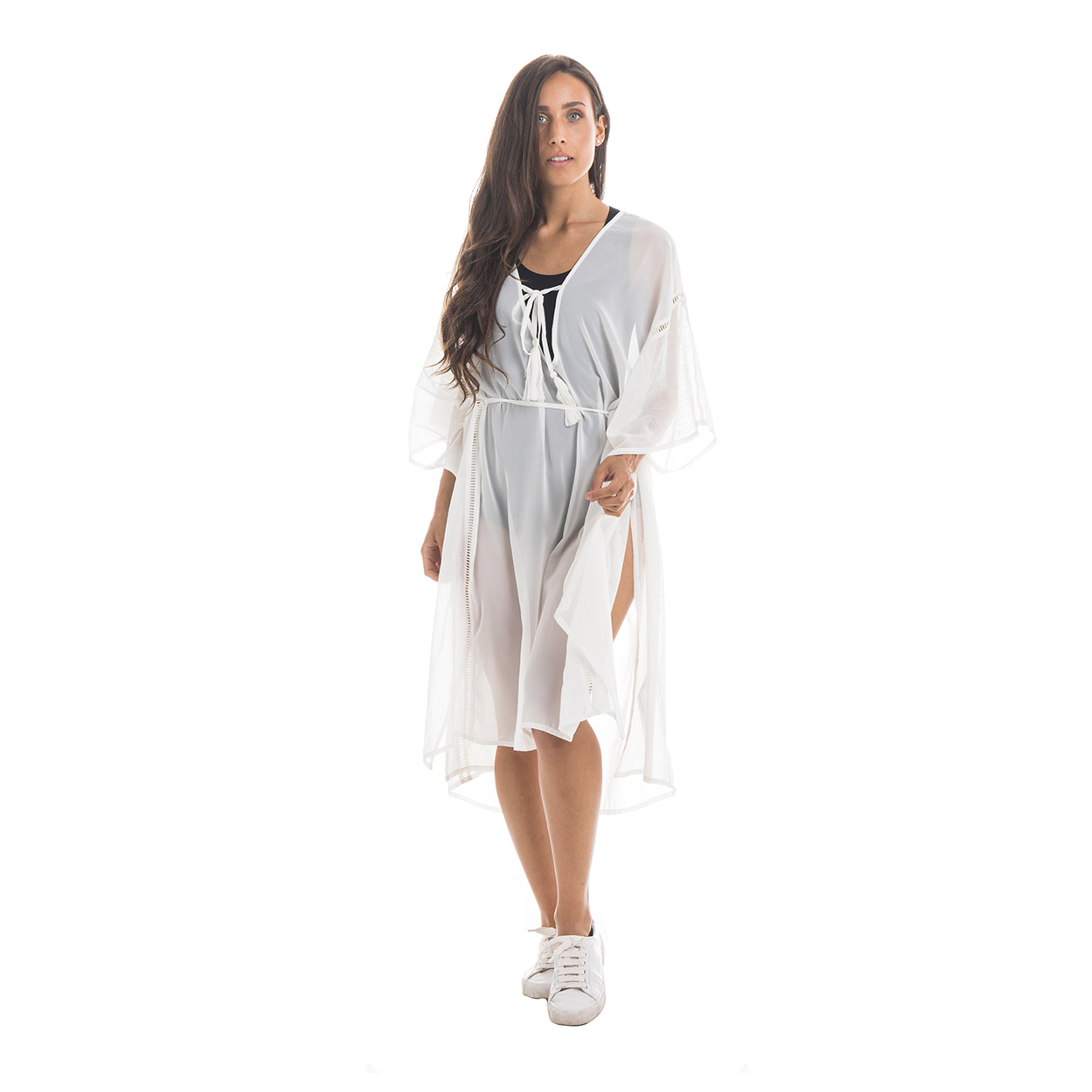 Poncho in due materilai con coulisse ai lati e fiocco bianco Twinset vista3