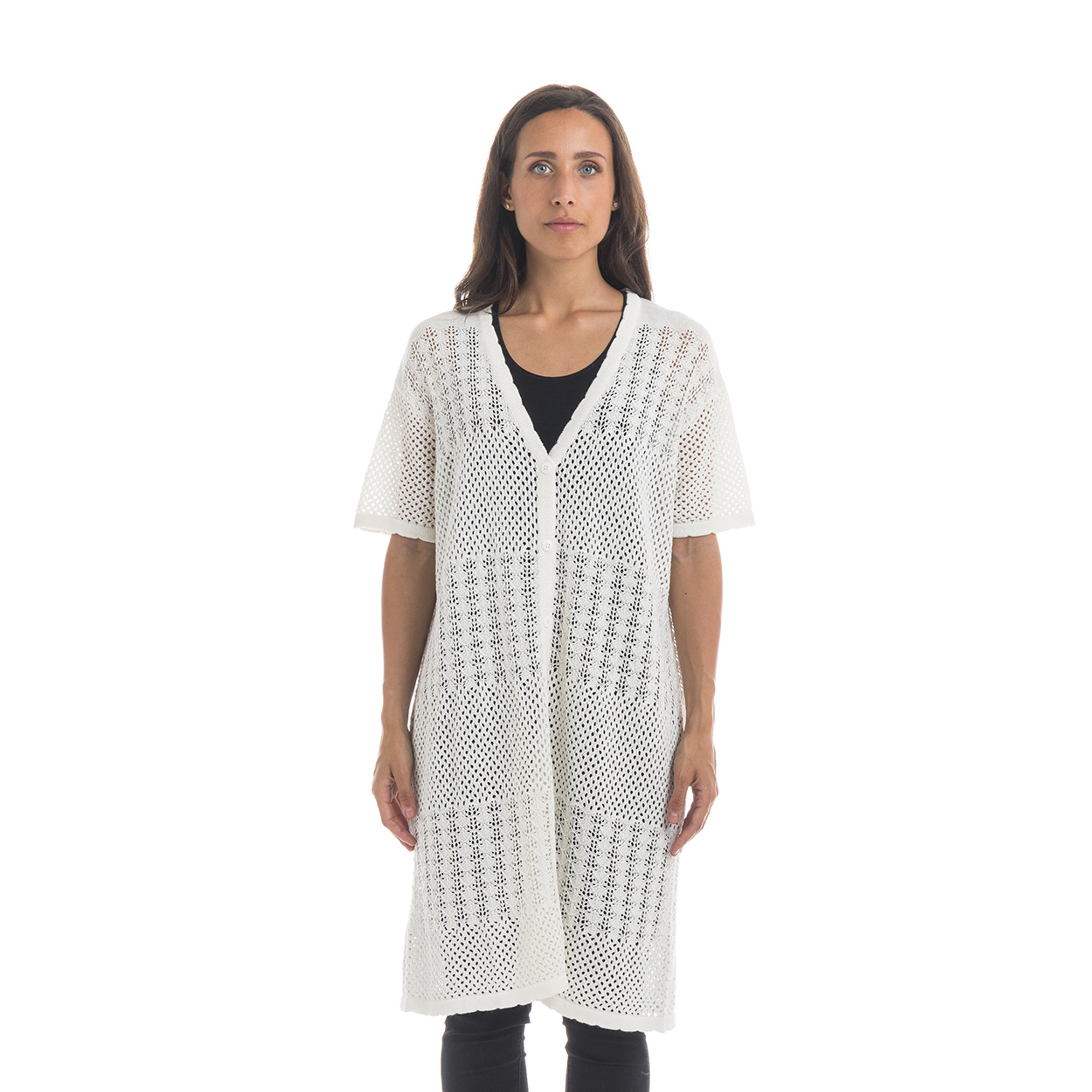 Abito traforato bianco con bottoni, scollo a V bianco Twinset vista0