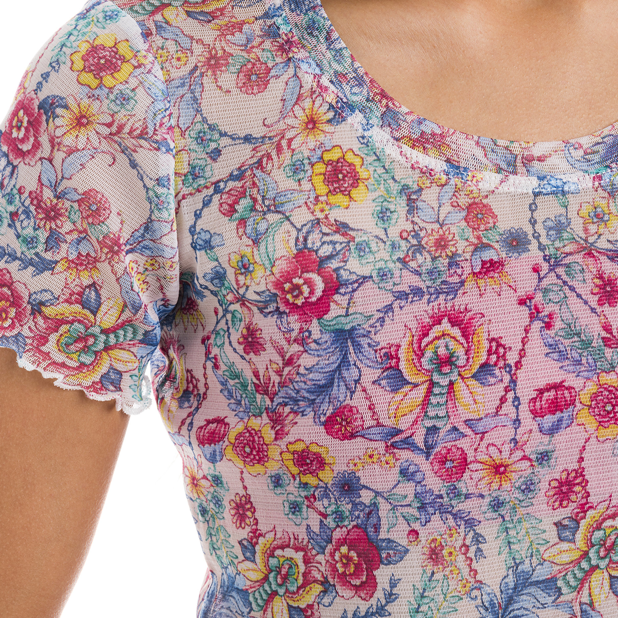 T-shirt a fiori trasparente con fascia top multicolor Twinset vista3