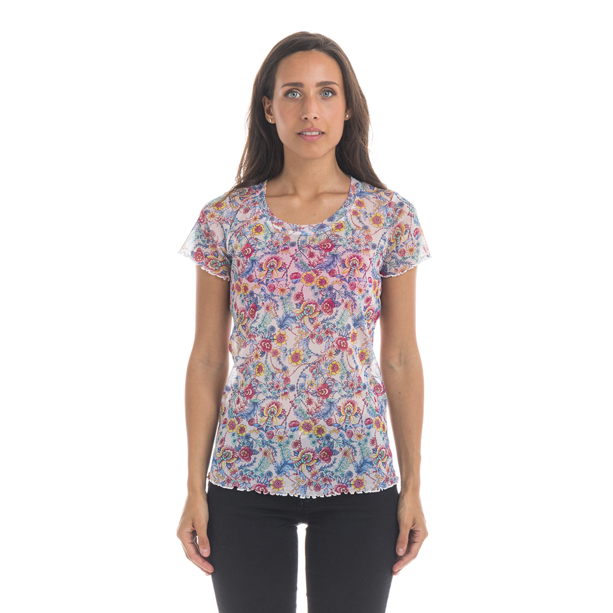 T-shirt a fiori trasparente con fascia top multicolor Twinset vista0