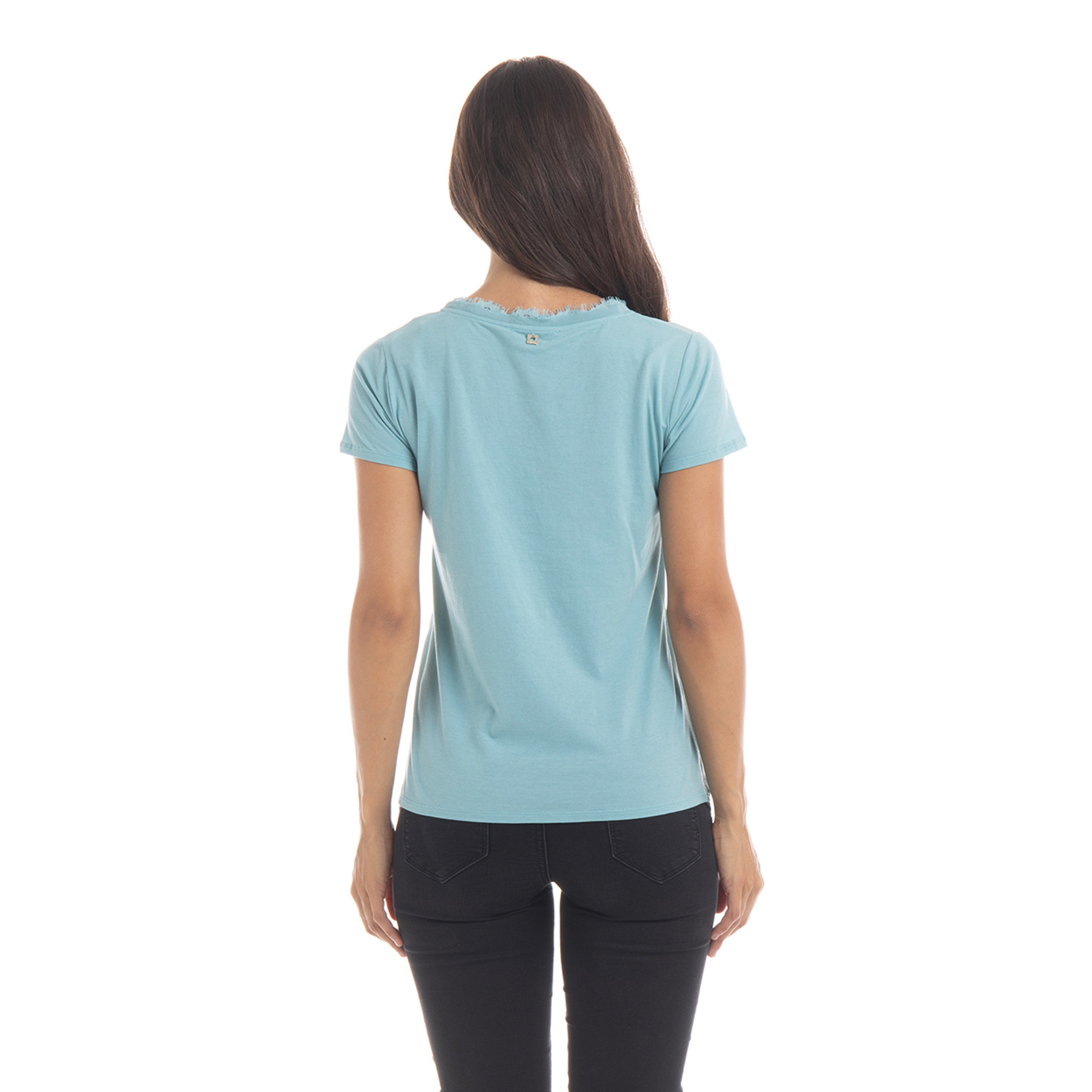 T-shirt in cotone con pizzo cul girocollo blu Twinset vista2