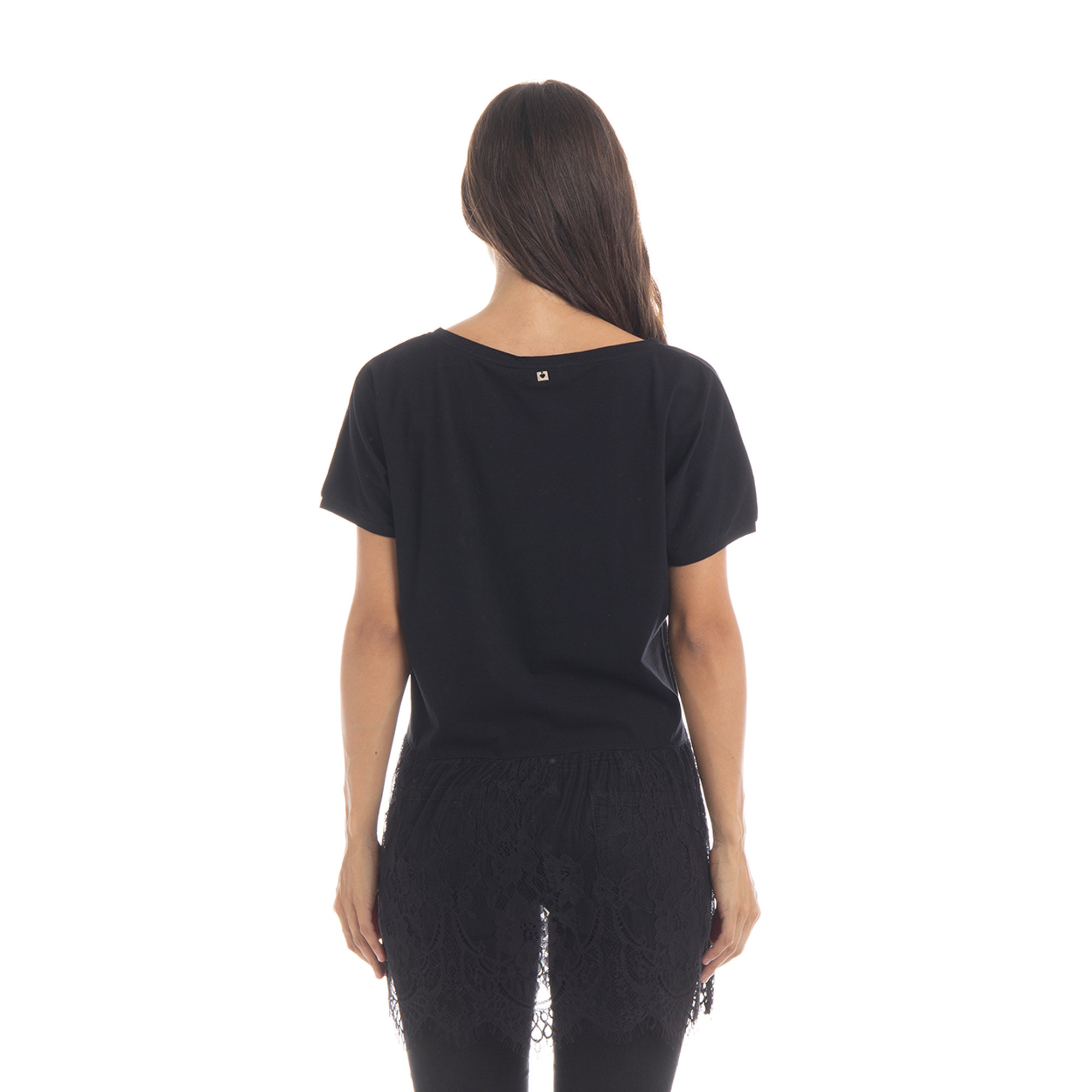 Abito  in cotone con frappa in pizzo nero Twinset vista2