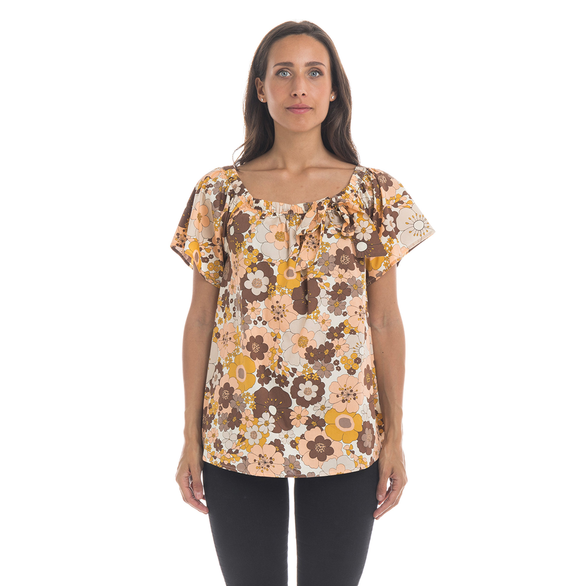 Top in cotone con scollo ampio e frappa multicolor Twinset vista0