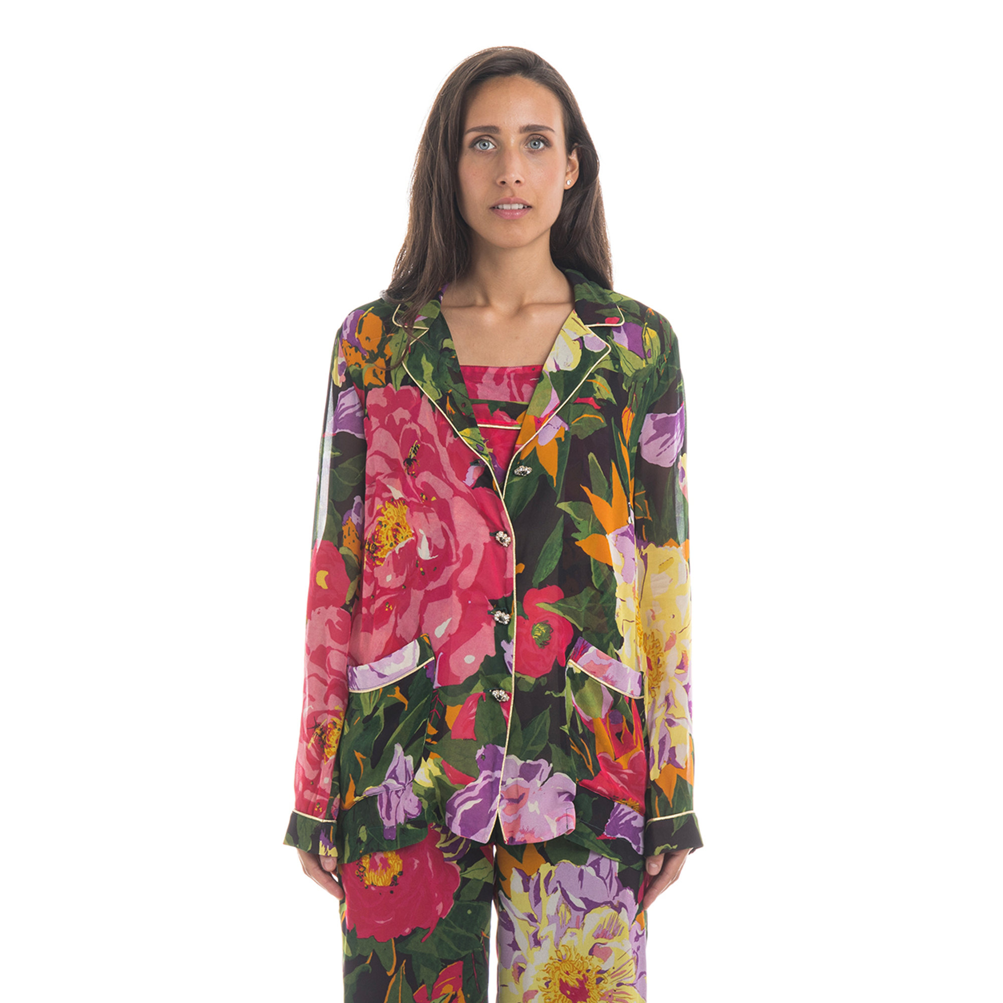 Giacca leggera in viscosa a fiori con bottoni gioiello Twinset vista0