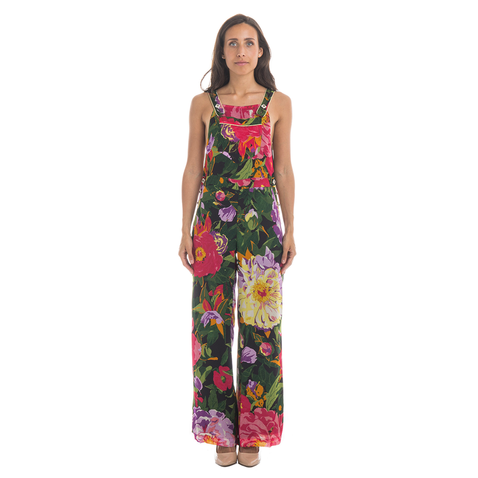 Salopette leggera a fiori colorati, scollo squadrato con bretelle, dettagli lurex Twinset vista0