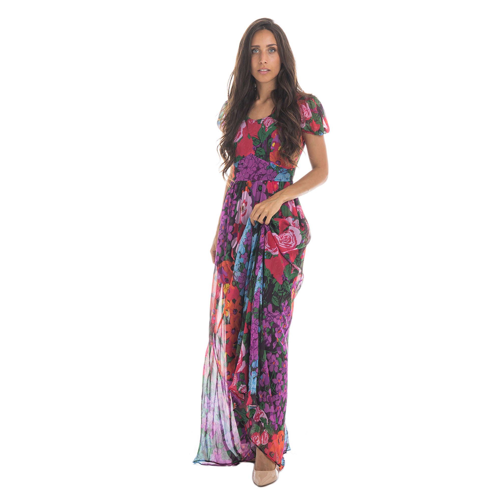 Abito lungo con fiori colorati e sottoveste Twinset vista3