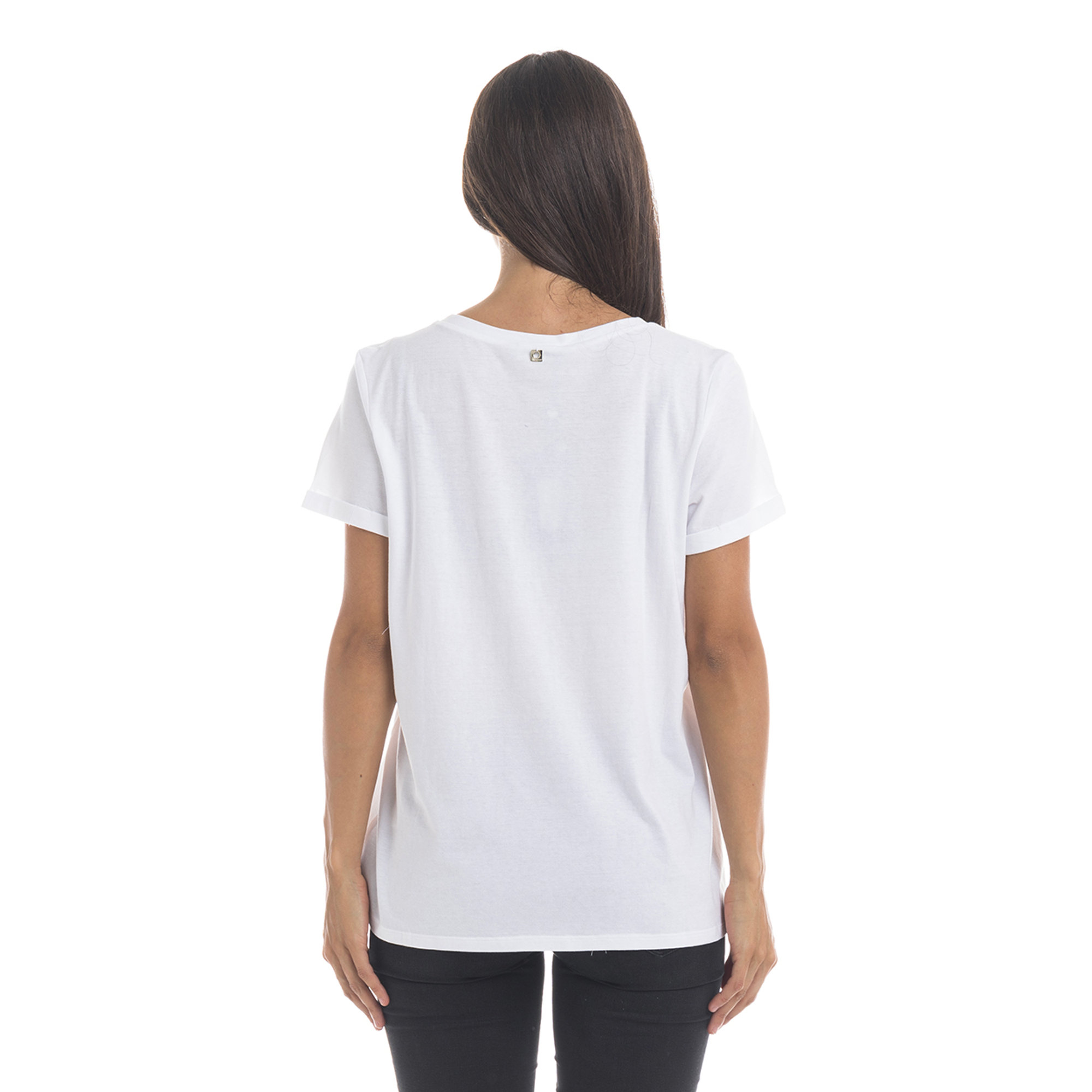 T-shirt in cotone a maniche corte con inserti in pizzo e ricami bianca Twinset vista1