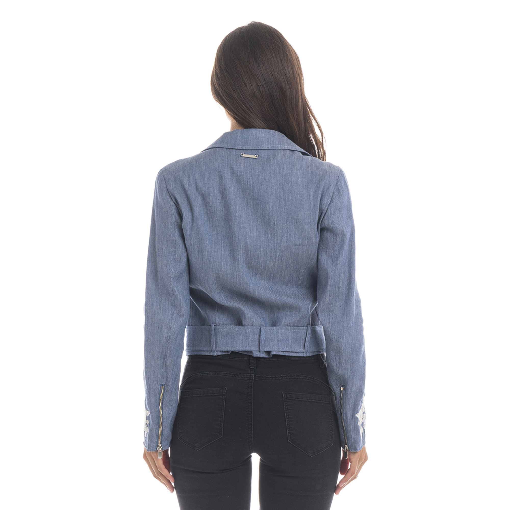 Chiodo in tessuto denim con zip e ricami floreali blu Twinset vista2