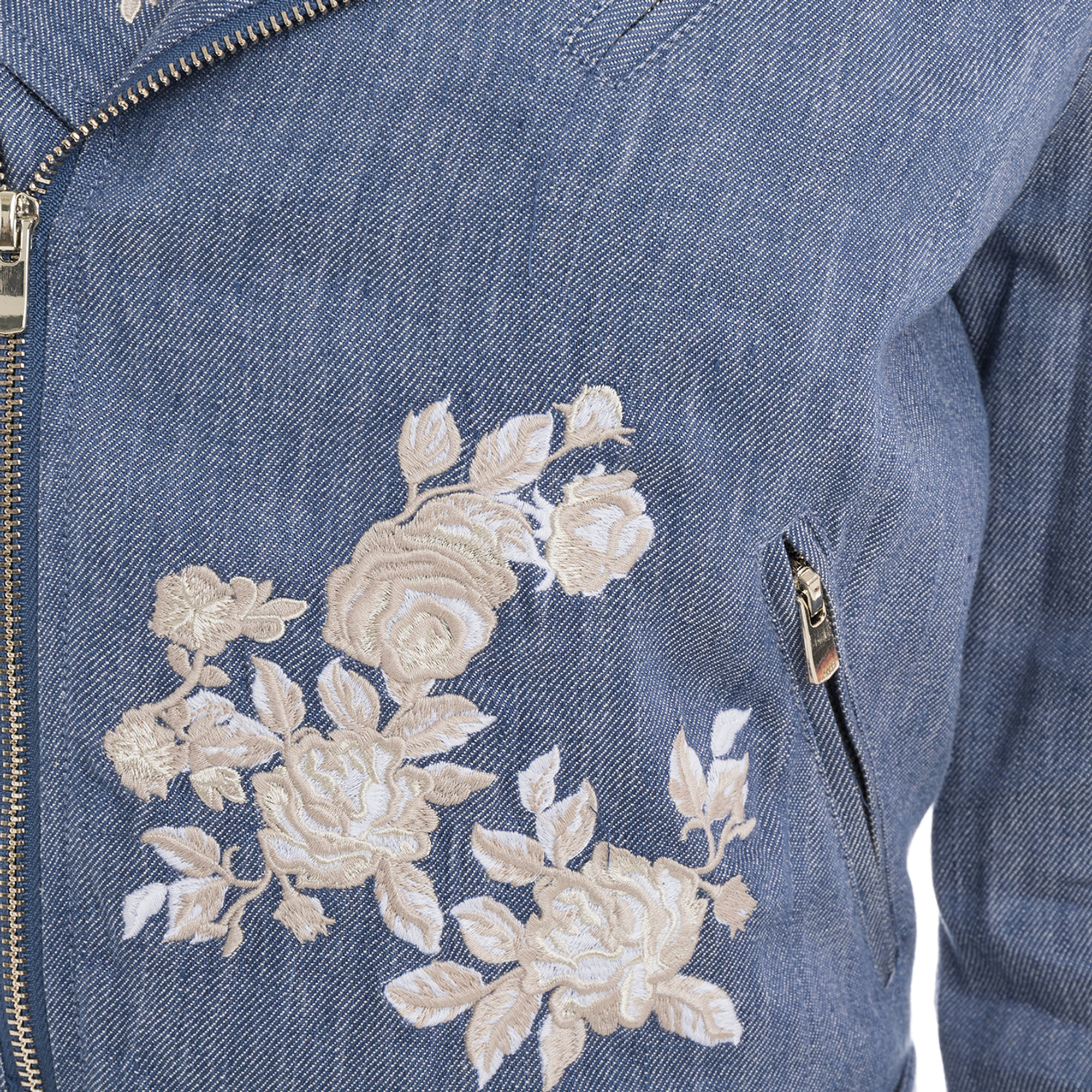 Chiodo in tessuto denim con zip e ricami floreali blu Twinset vista3