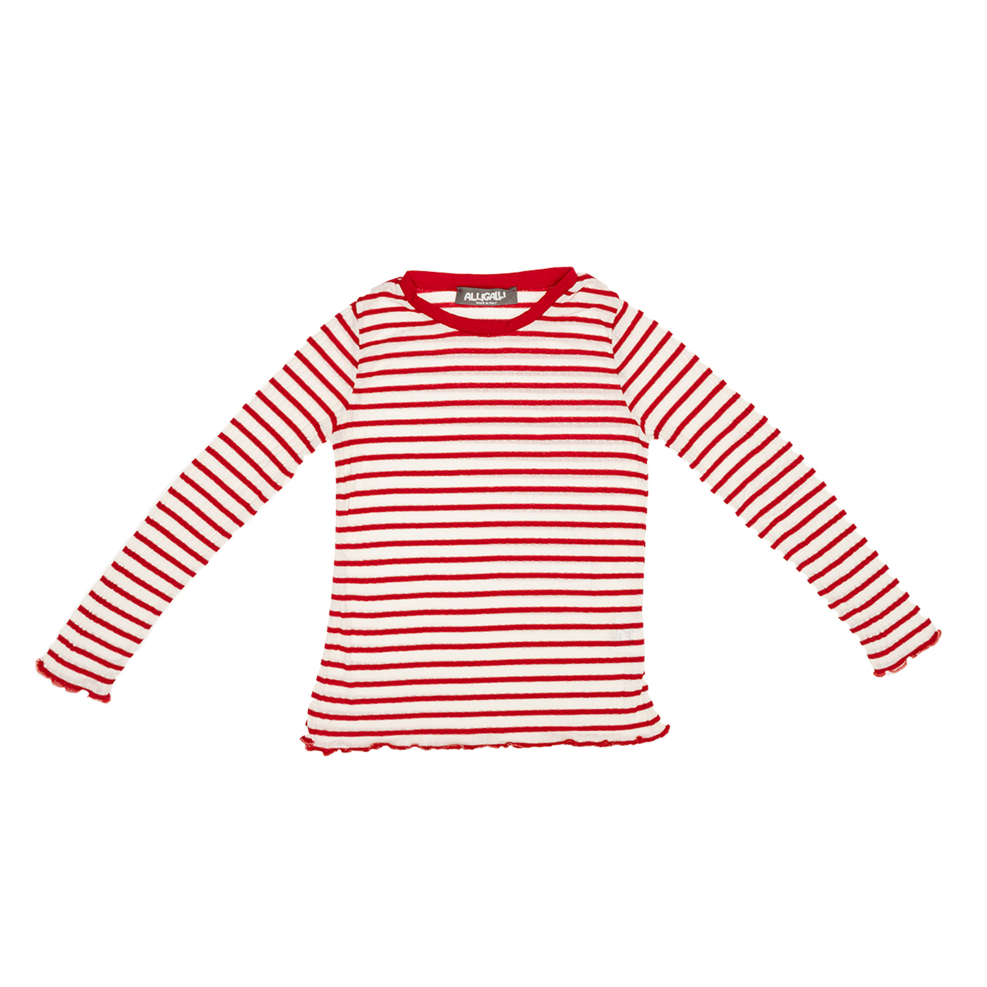 Maglia a maniche lunghe a fantasia rigata rossa Alligalli vista0