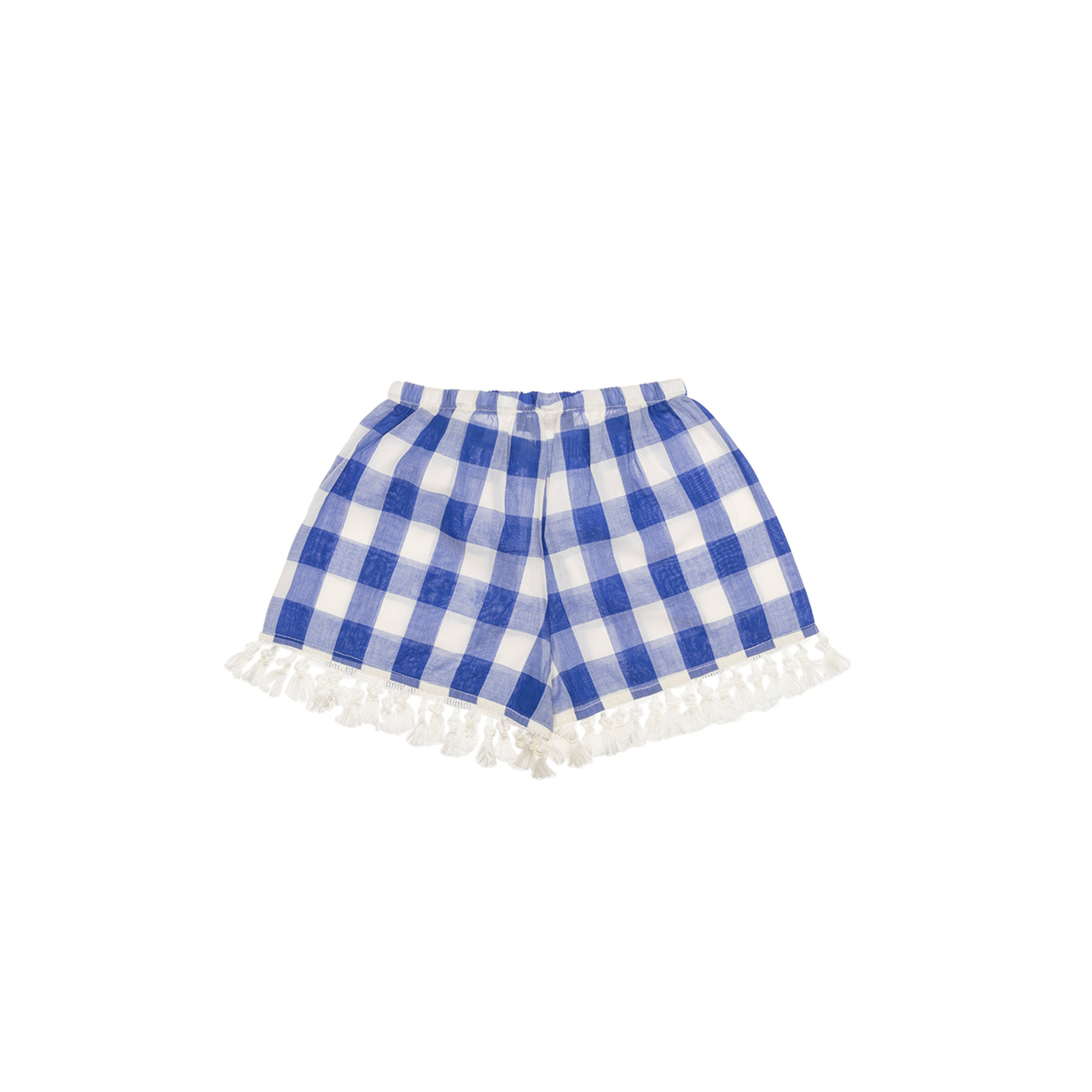 Short leggero a quadri con nappine blu Alligalli vista1