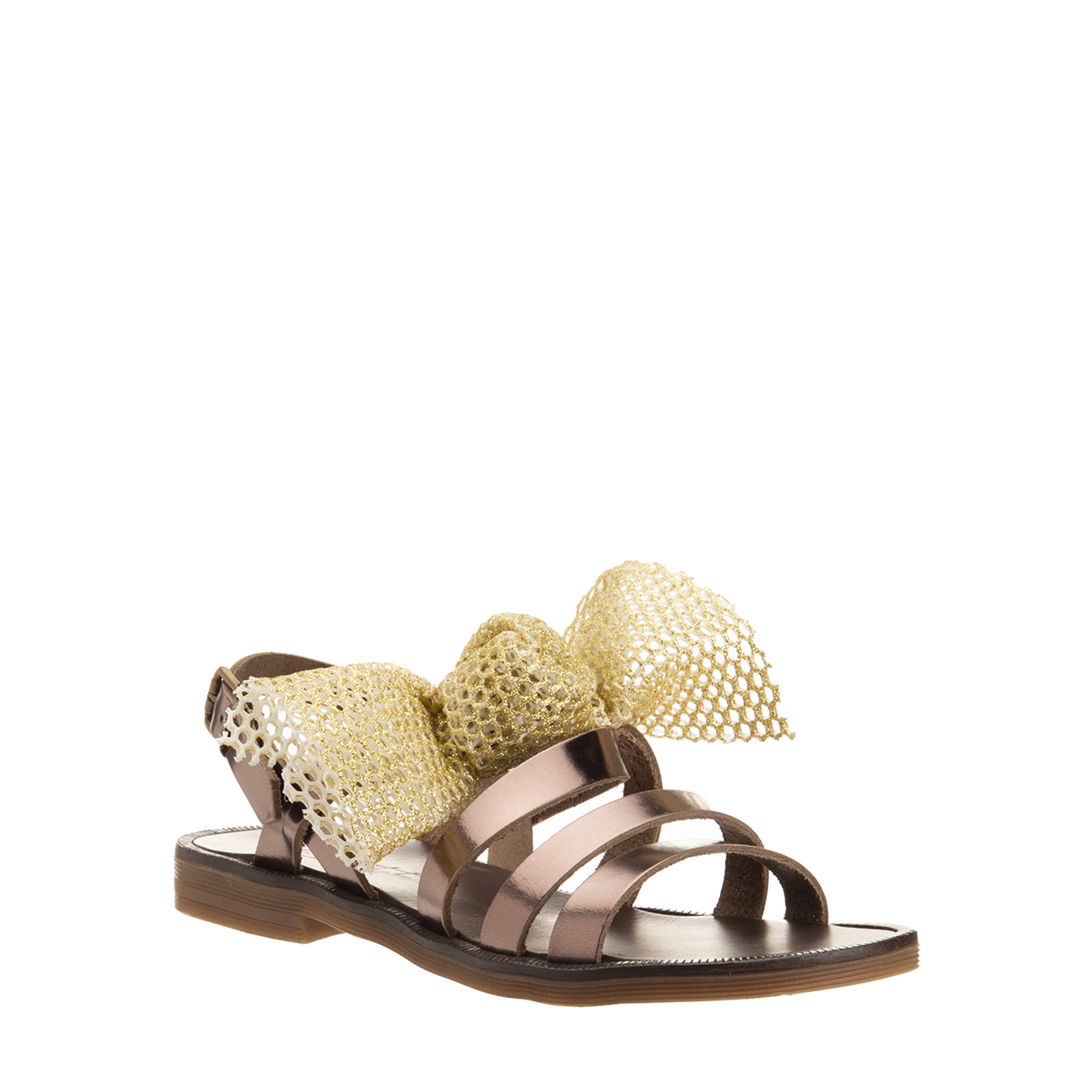 Sandalo bimba in pelle con fiocco in tessuto glitter multicolor JARRETT BAMBINO vista1