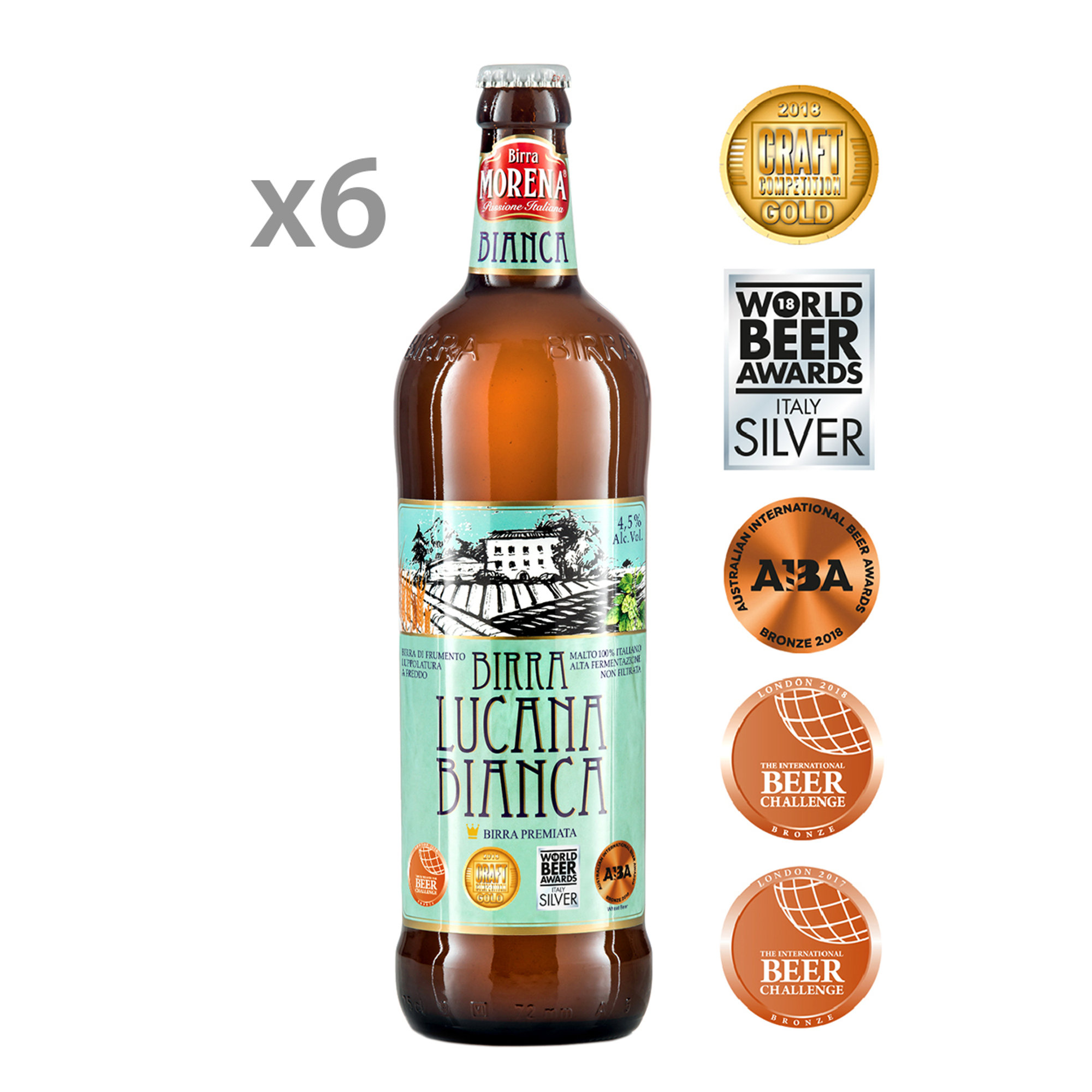 6 botellas de 75 cl - Cerveza Lucana Blanca Cruda Birra Morena vista0