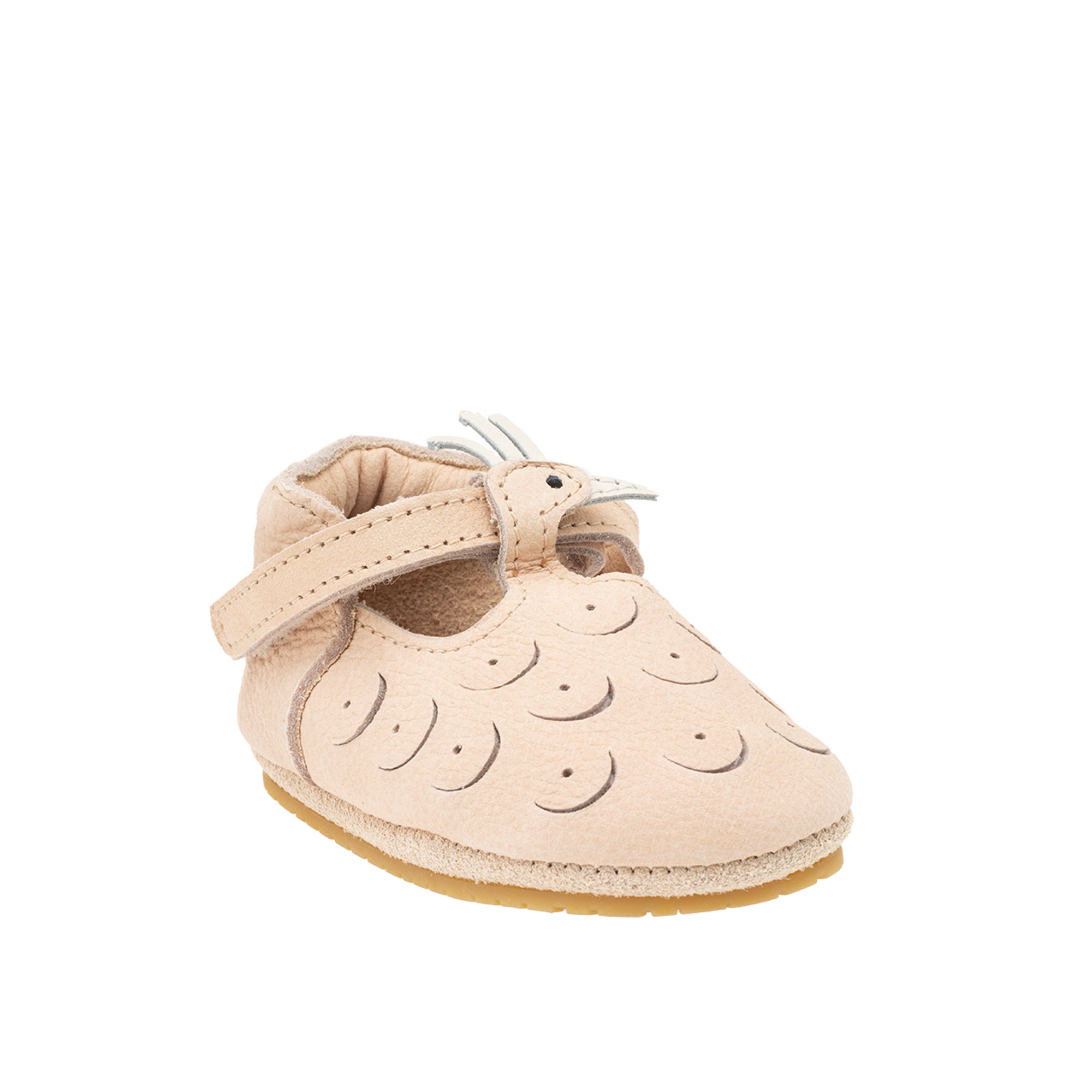 Scarpine neonato in pellel avorata con pavone Scarpe Neonato vista2