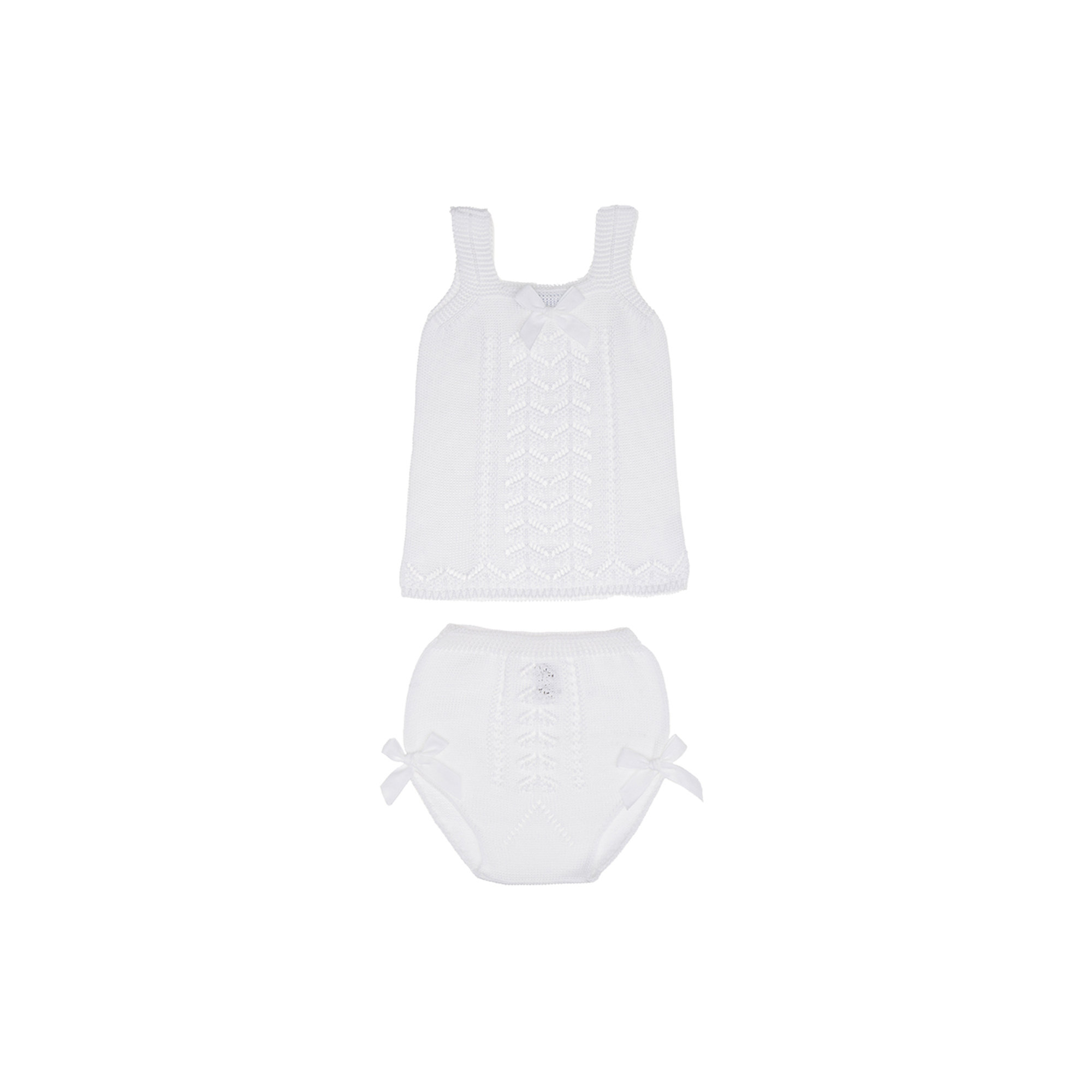 Set di 2 pezzi canotta e coulotte in maglia con pizzo bianco Abbigliamento Neonato vista1