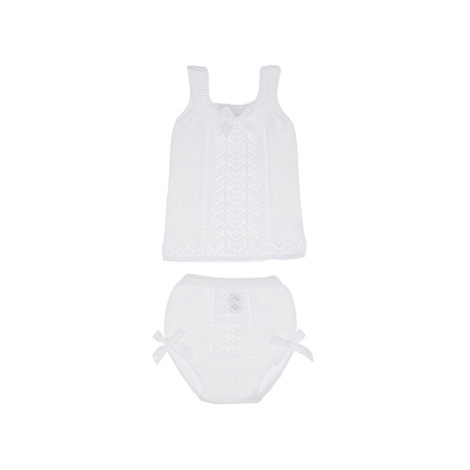 Set di 2 pezzi canotta e coulotte in maglia con pizzo bianco Abbigliamento Neonato vista0