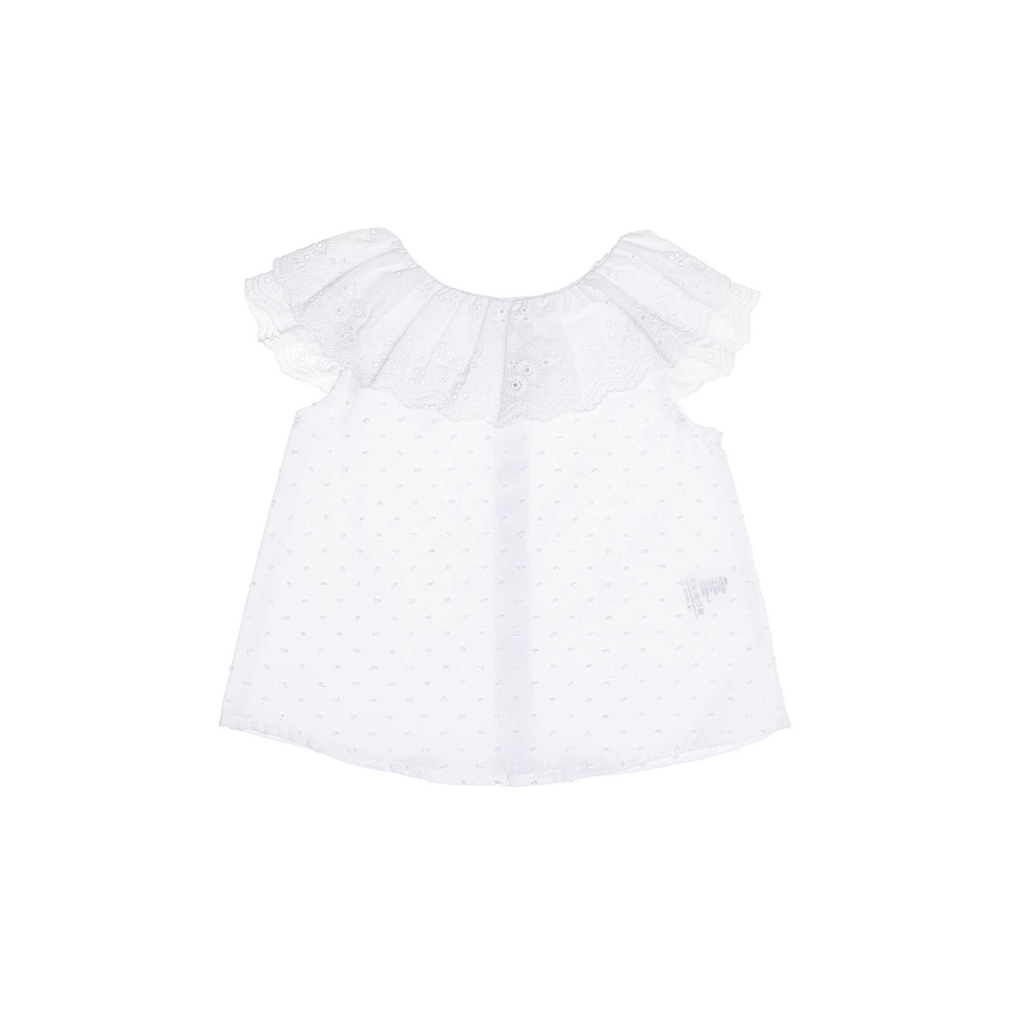 Blusa in sangallo di cotone con frappa bianca Abbigliamento Neonato vista0