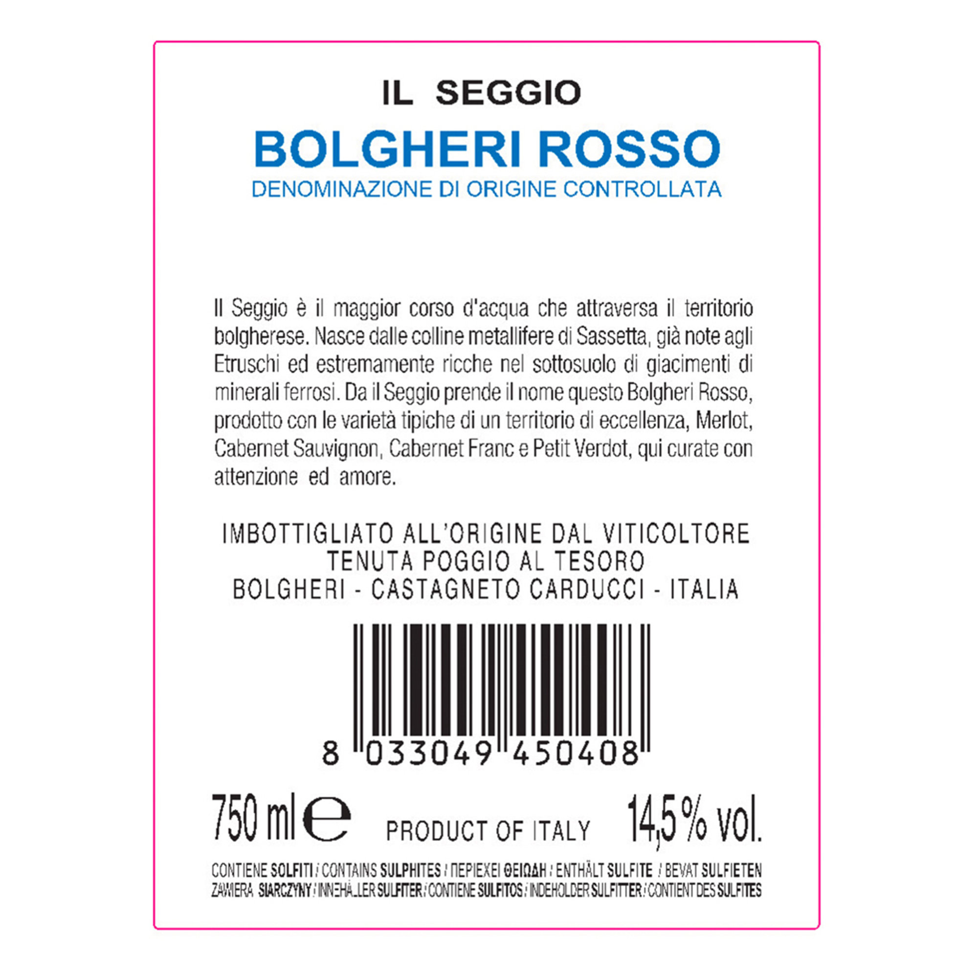 1 bottiglia - "Il Seggio" Bolgheri DOC 2017 Poggio al Tesoro Poggio al Tesoro vista1
