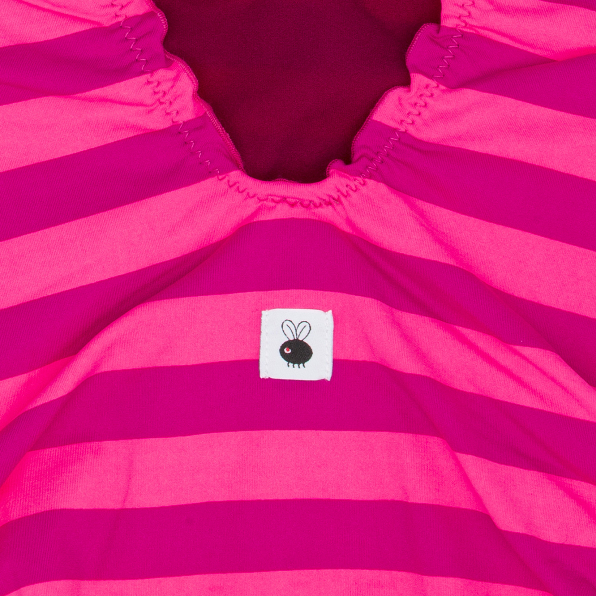 Costume bimba a righe fuxia e rosa Le mosche in bianco vista2