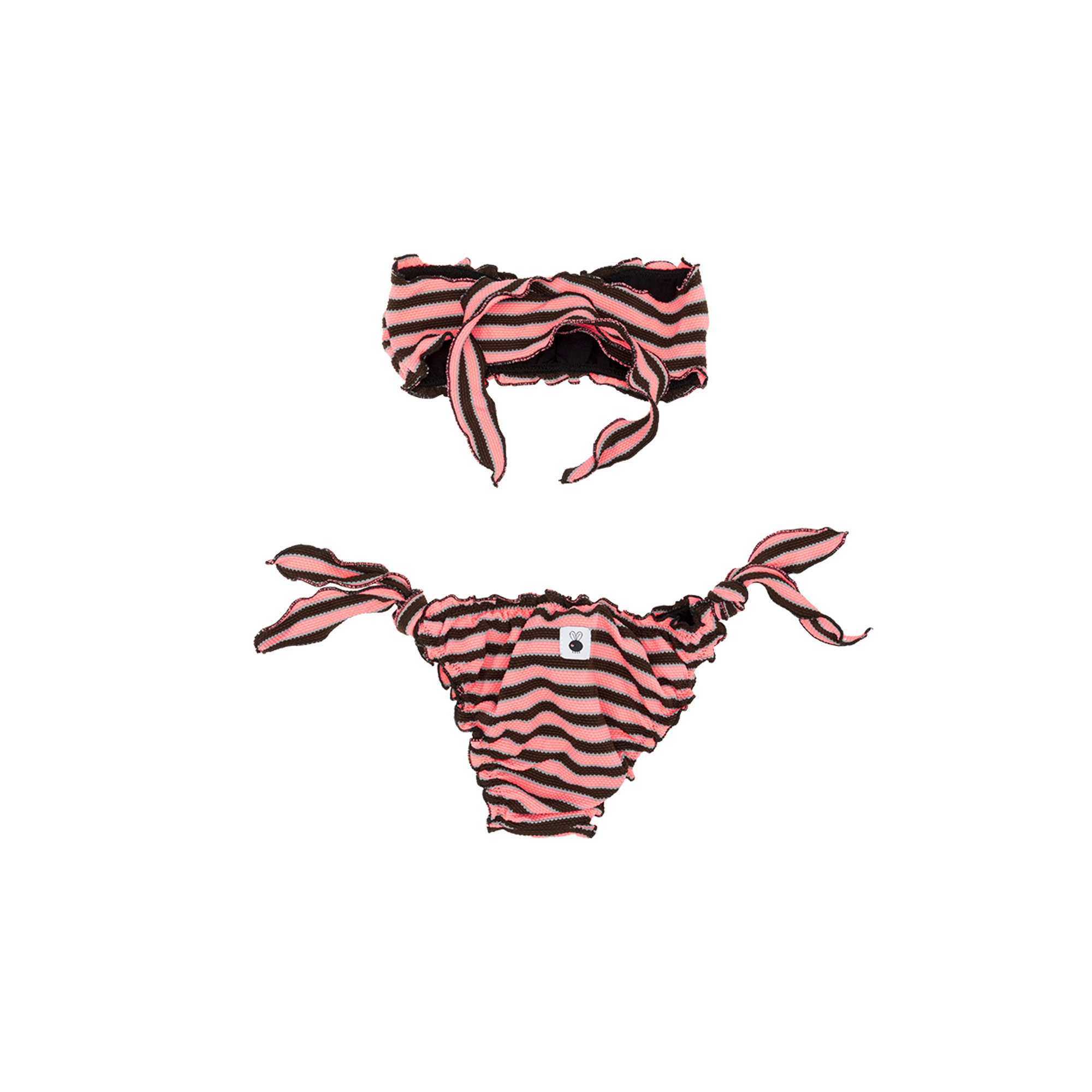 Bikini con fascia in tessuto a righe fuxia e nero Le mosche in bianco vista1