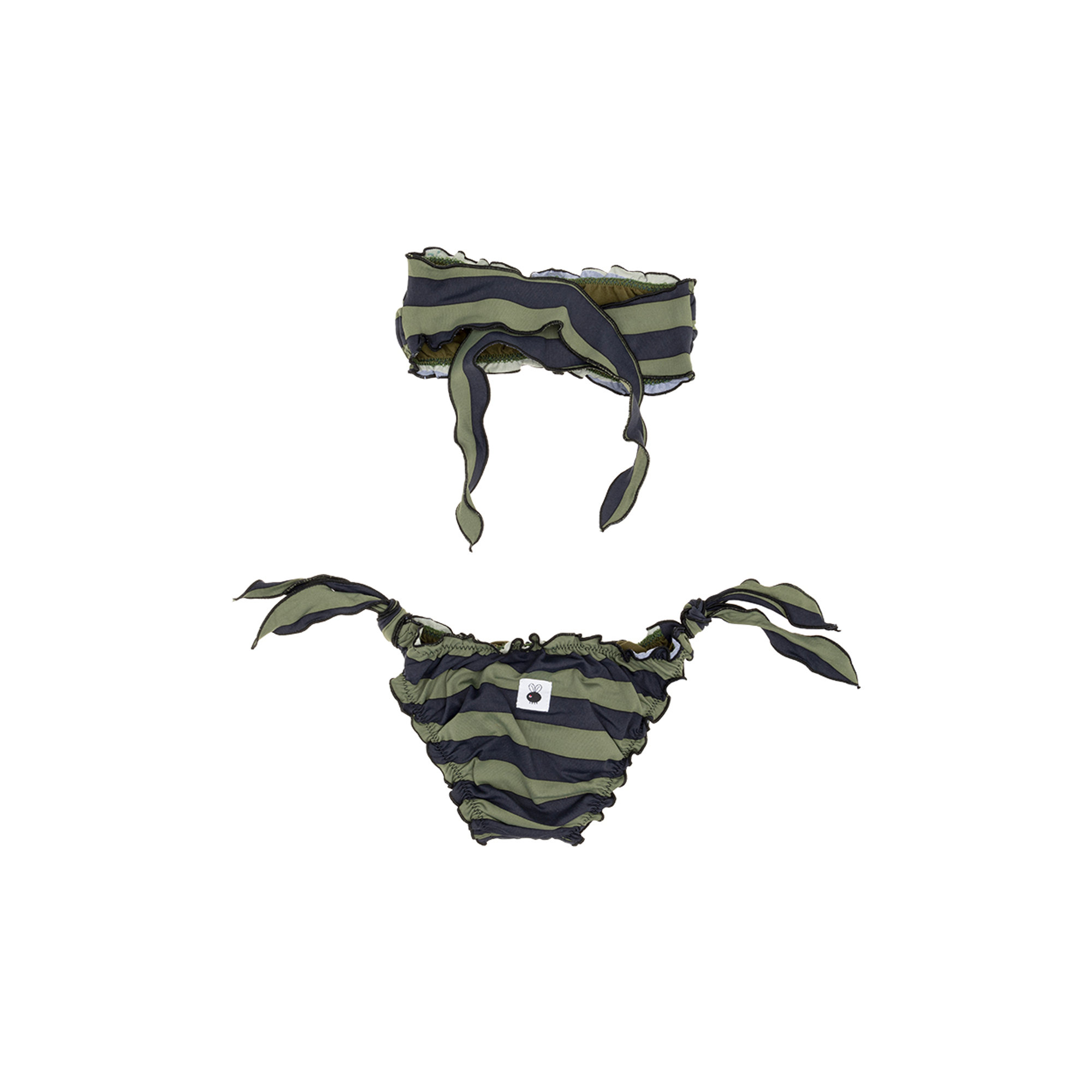 Bikini bimba a righe verde e nero Le mosche in bianco vista1