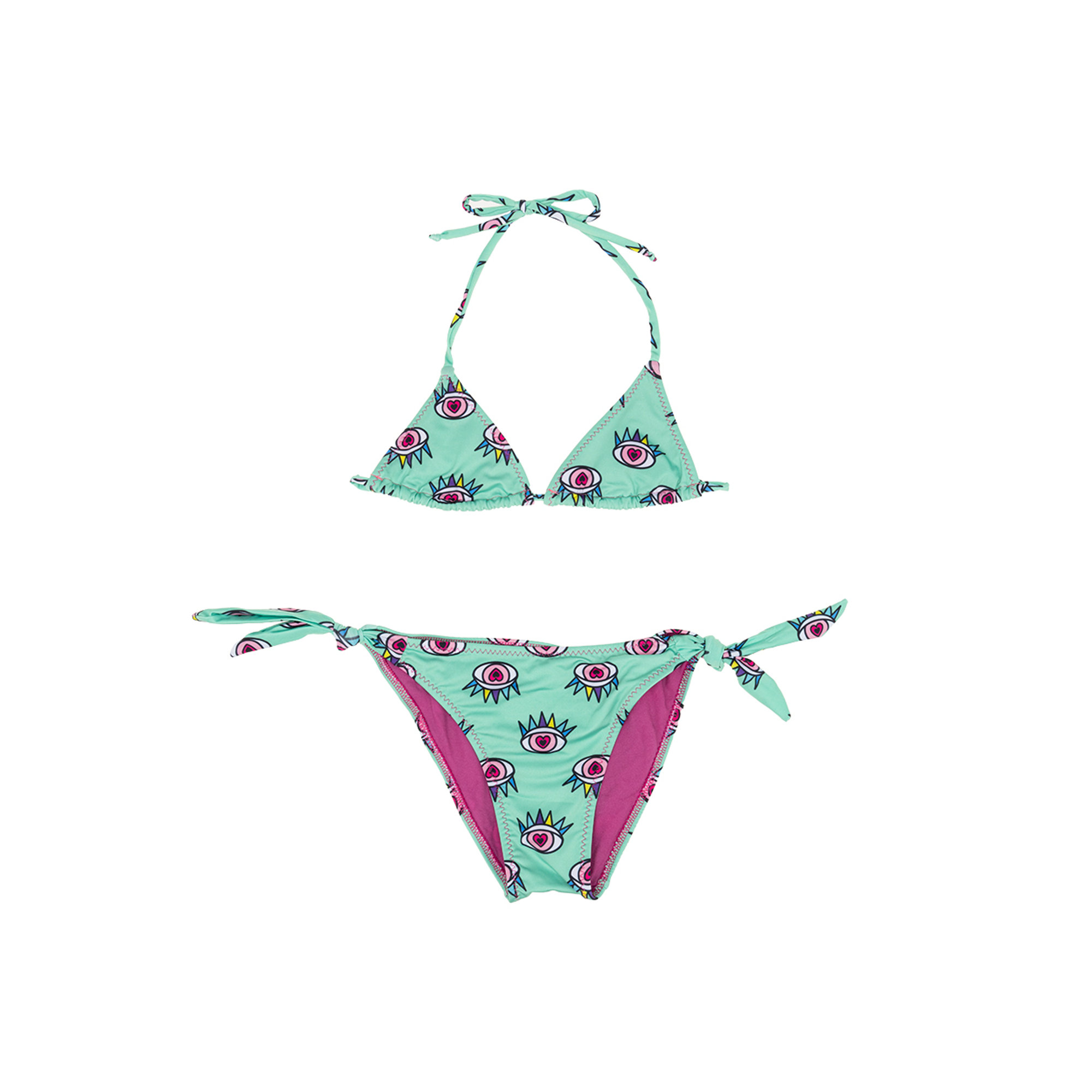 Bikini con triangolo fantasia occhi e corone Le mosche in bianco vista0