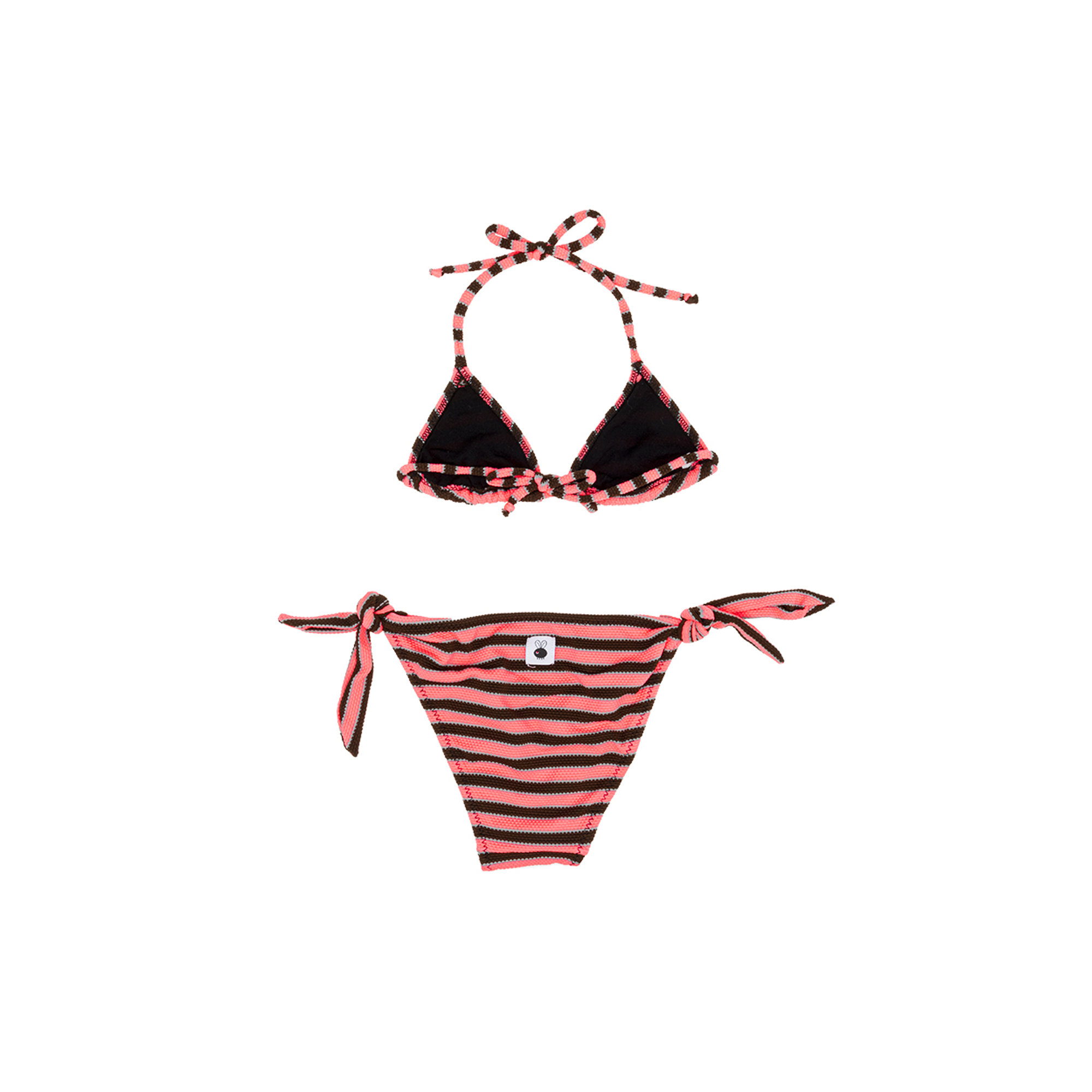 Bikini con triangolo fantasia a righe rosa Le mosche in bianco vista2