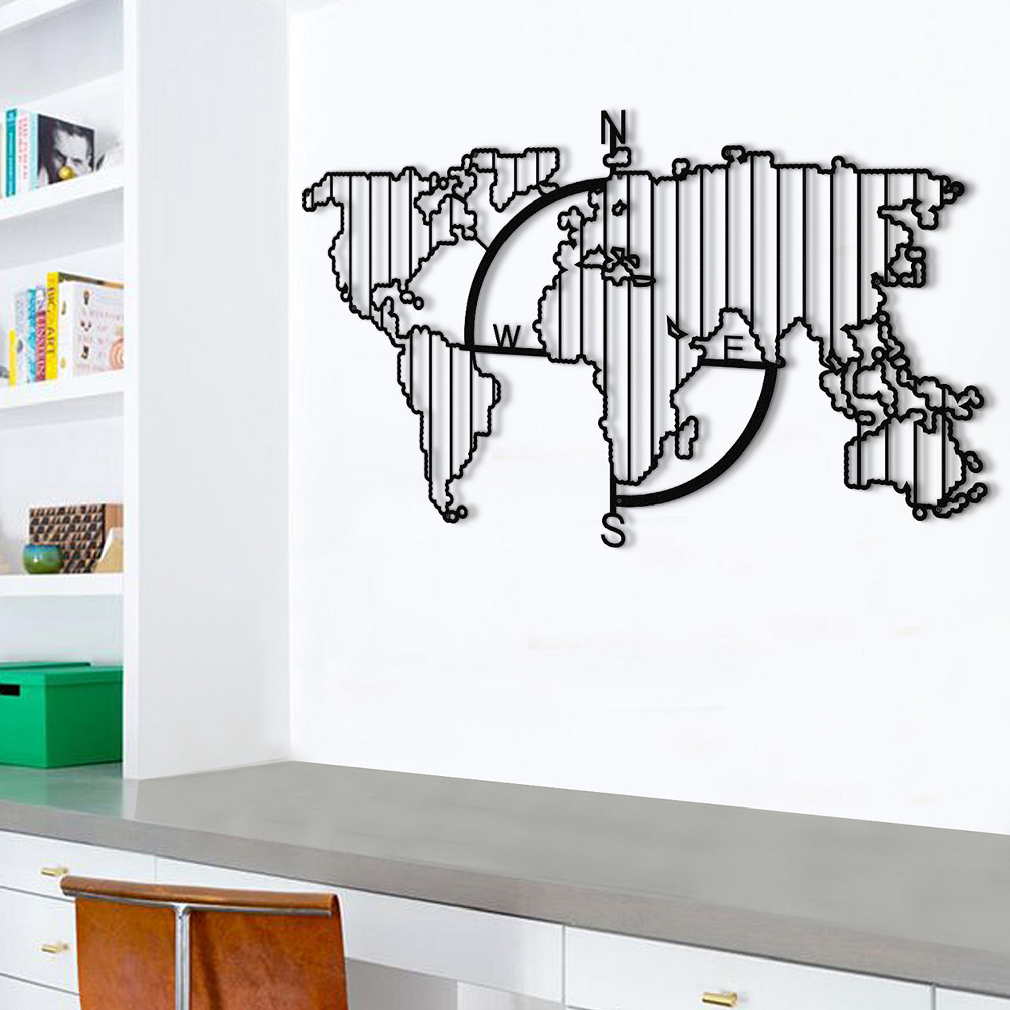 Decorazione da parete Mappa del Mondo, nero L'arte del decoro vista1