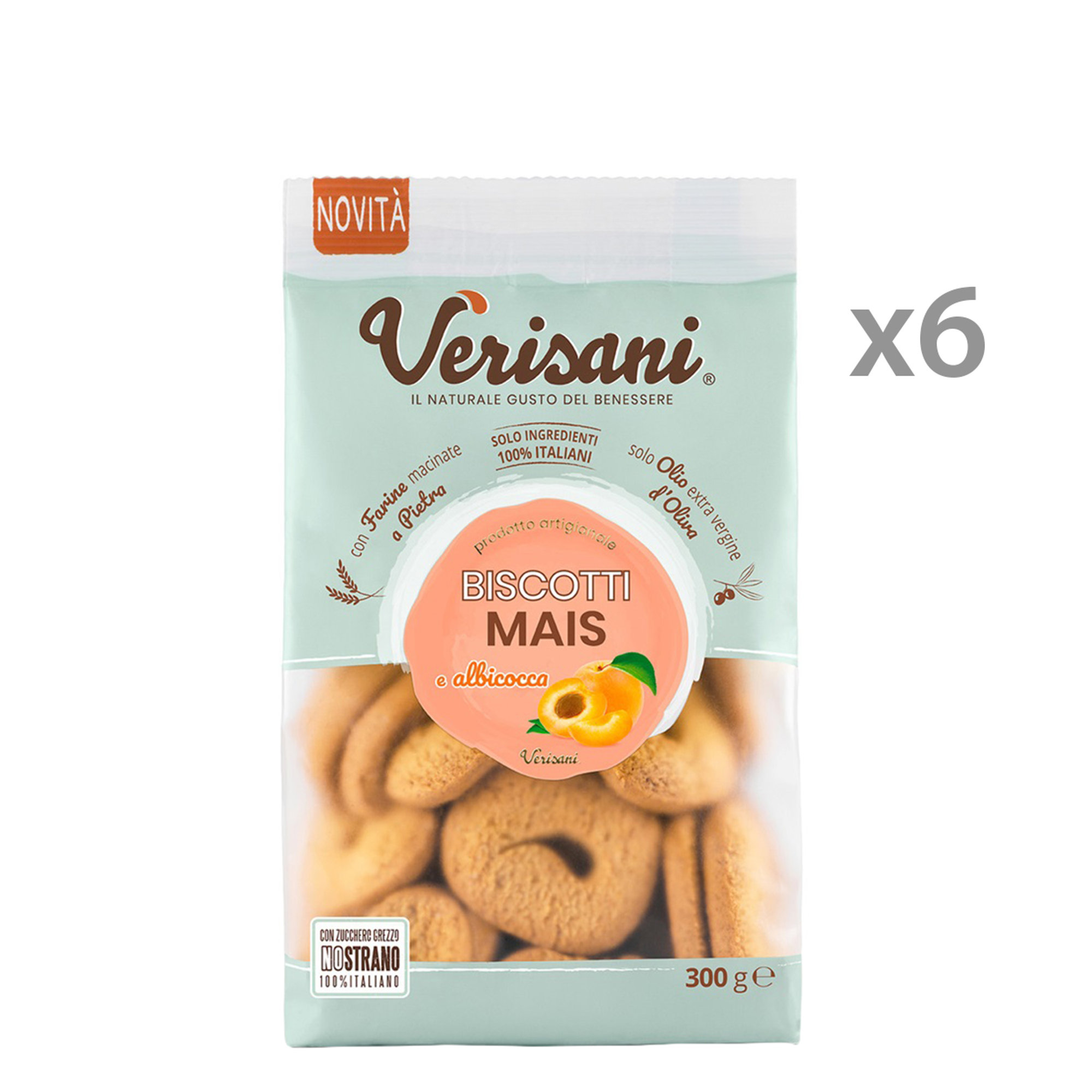 6 packs - Corn and Apricot Cookies 300 gr Verisani vista0