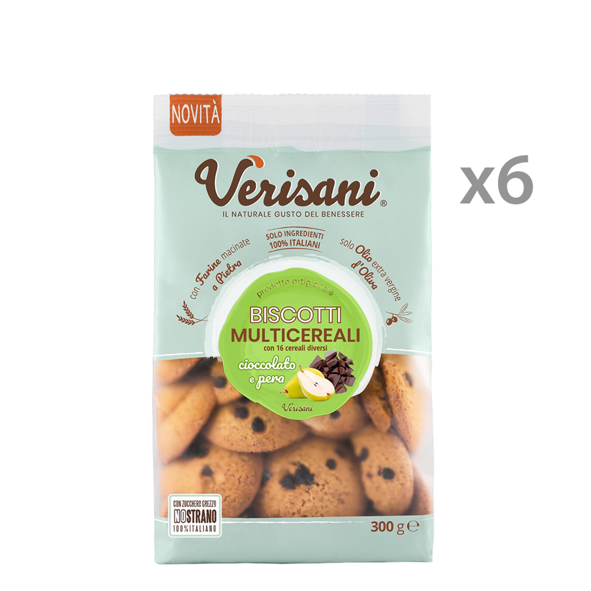 6 paquets - Biscuits Multicéréaux, Chocolat et Poire 300 gr Verisani vista0