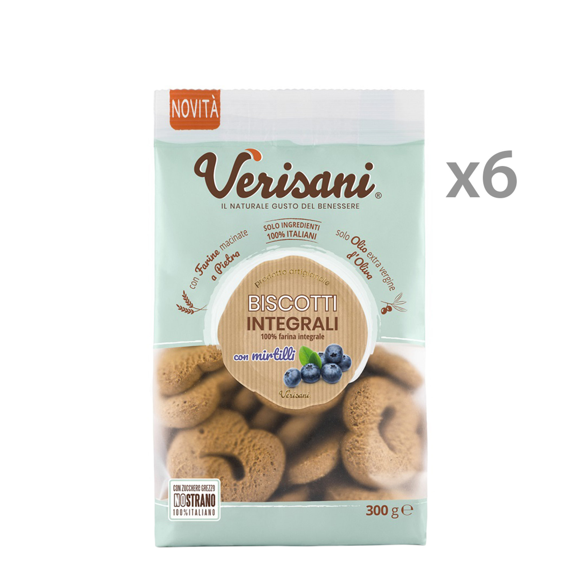 6 confezioni - Biscotti 100% Farina integrale e Mirtilli 300 gr Verisani vista0