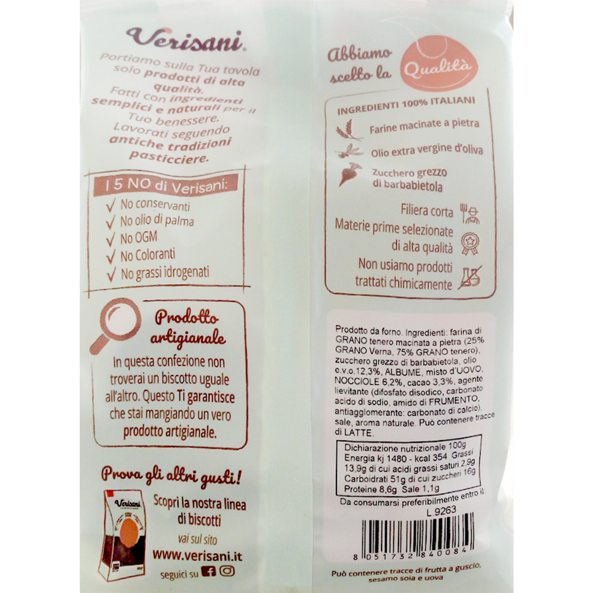 6 Packungen - Verna Weizen Kekse mit Haselnüssen und Kakao 300 g Verisani vista1