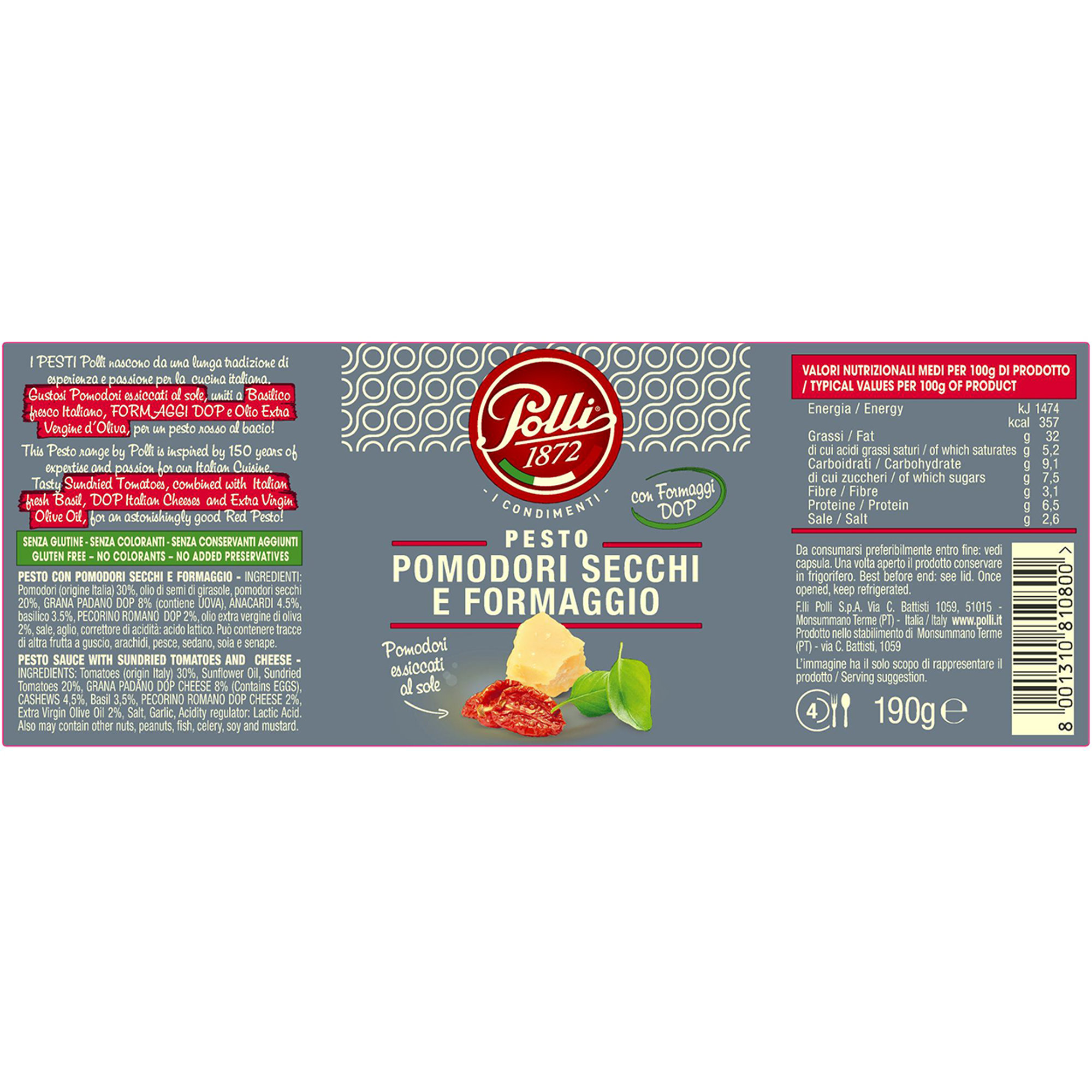 12 vasetti misti da 190 gr: 6 Pesto alla Genovese con Taggiasche - 6 Pesto Pomodori Secchi e Formaggio Polli vista1