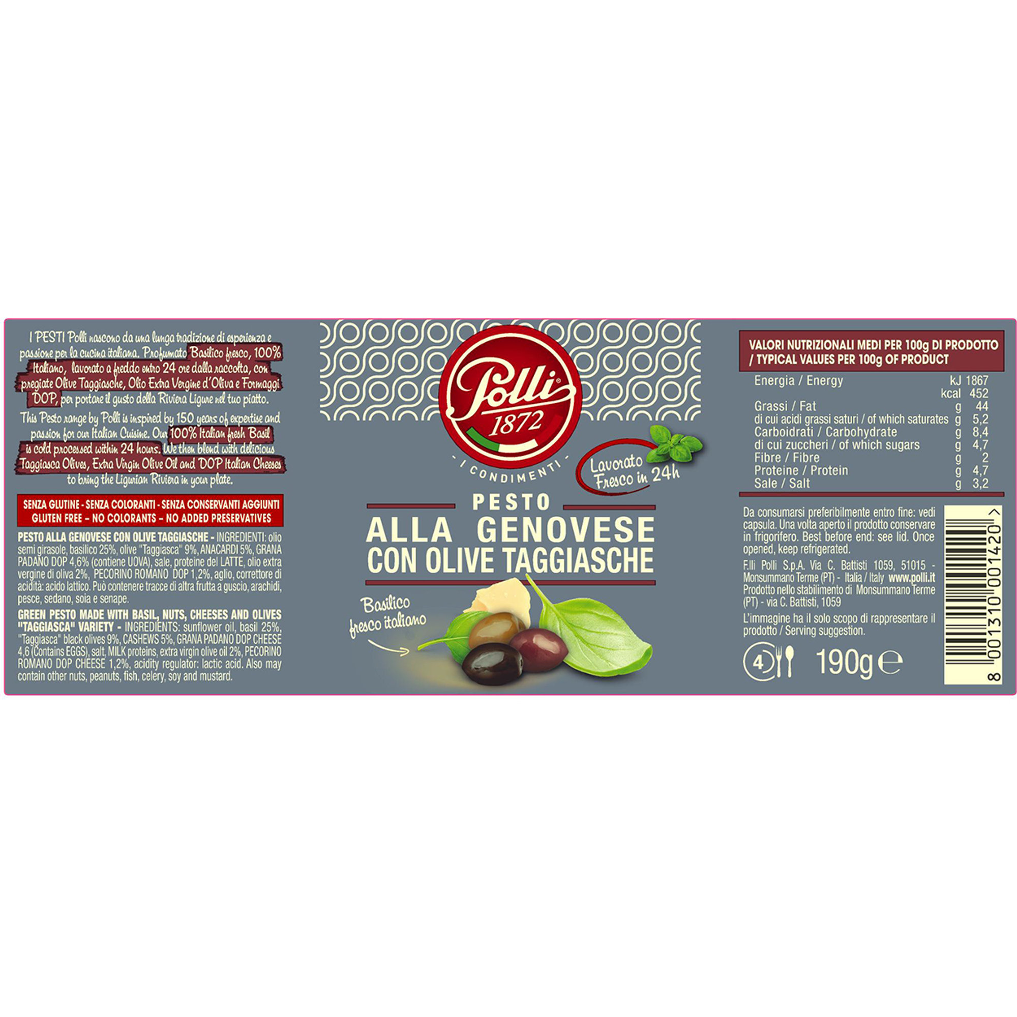 12 vasetti misti da 190 gr: 6 Pesto alla Genovese con Taggiasche - 6 Pesto Pomodori Secchi e Formaggio Polli vista2