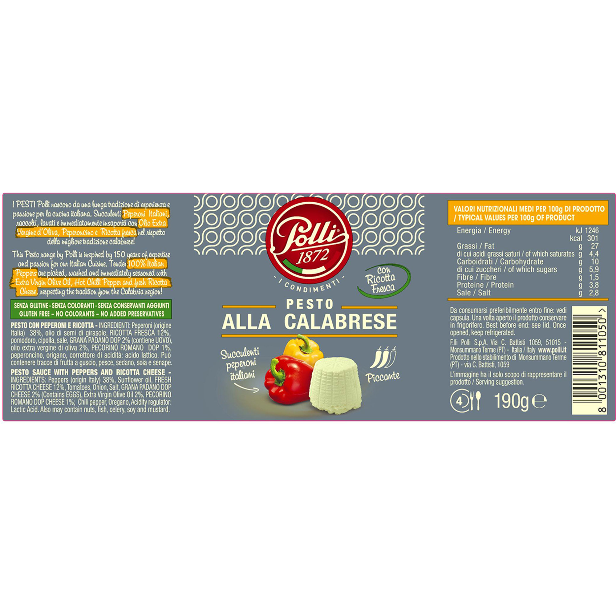 12 frascos mixtos de 190 gr: 6 pesto genovés - 6 pesto calabriano Polli vista2