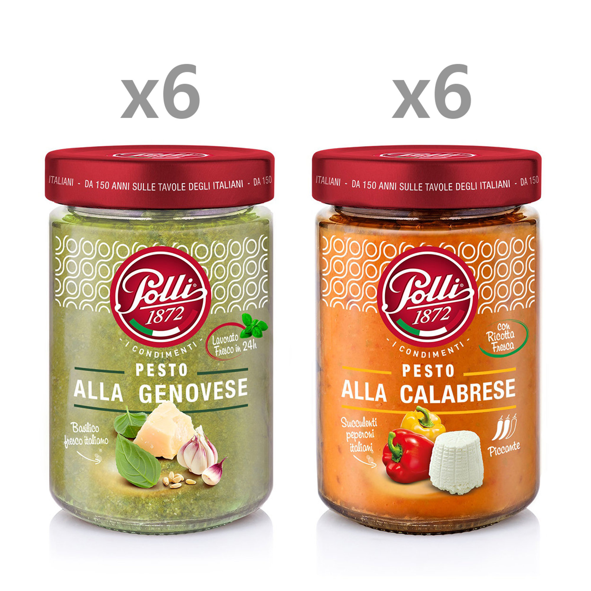 12 frascos mixtos de 190 gr: 6 pesto genovés - 6 pesto calabriano Polli vista0