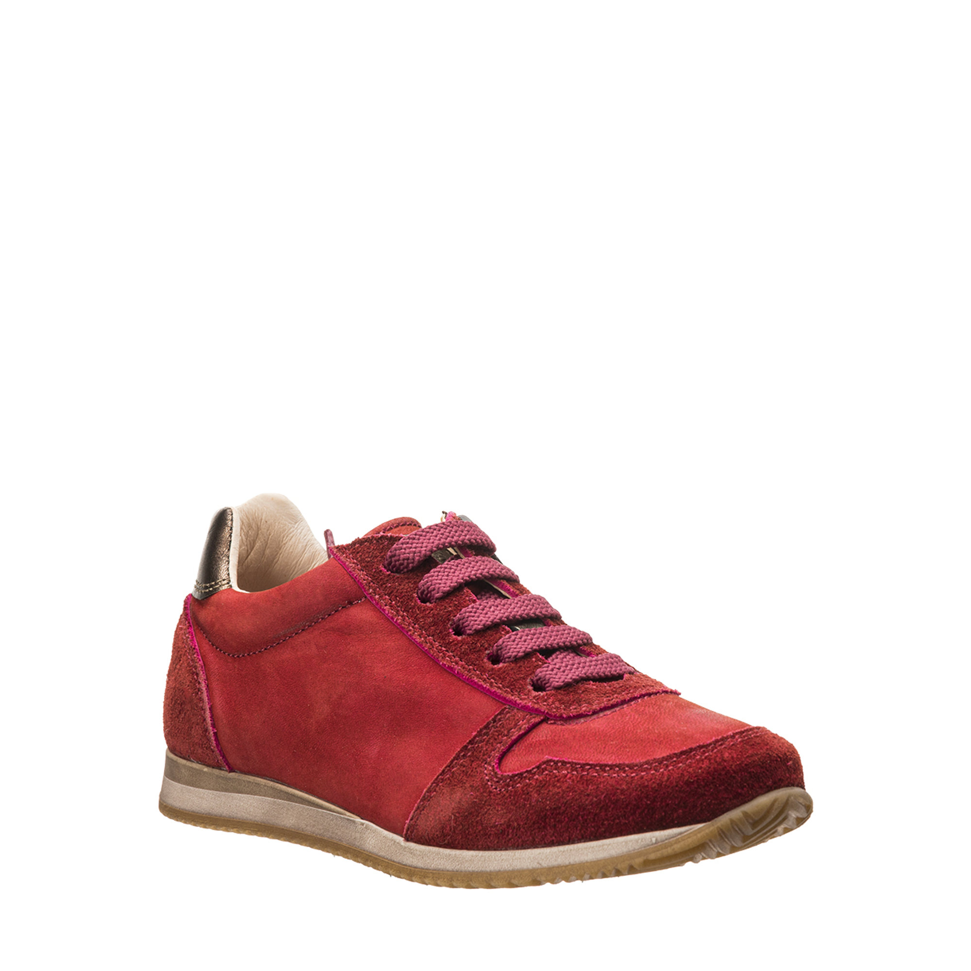 Sneakers in camoscio fucsia con tallonetta in pelle a contrasto Pepè shoes vista1