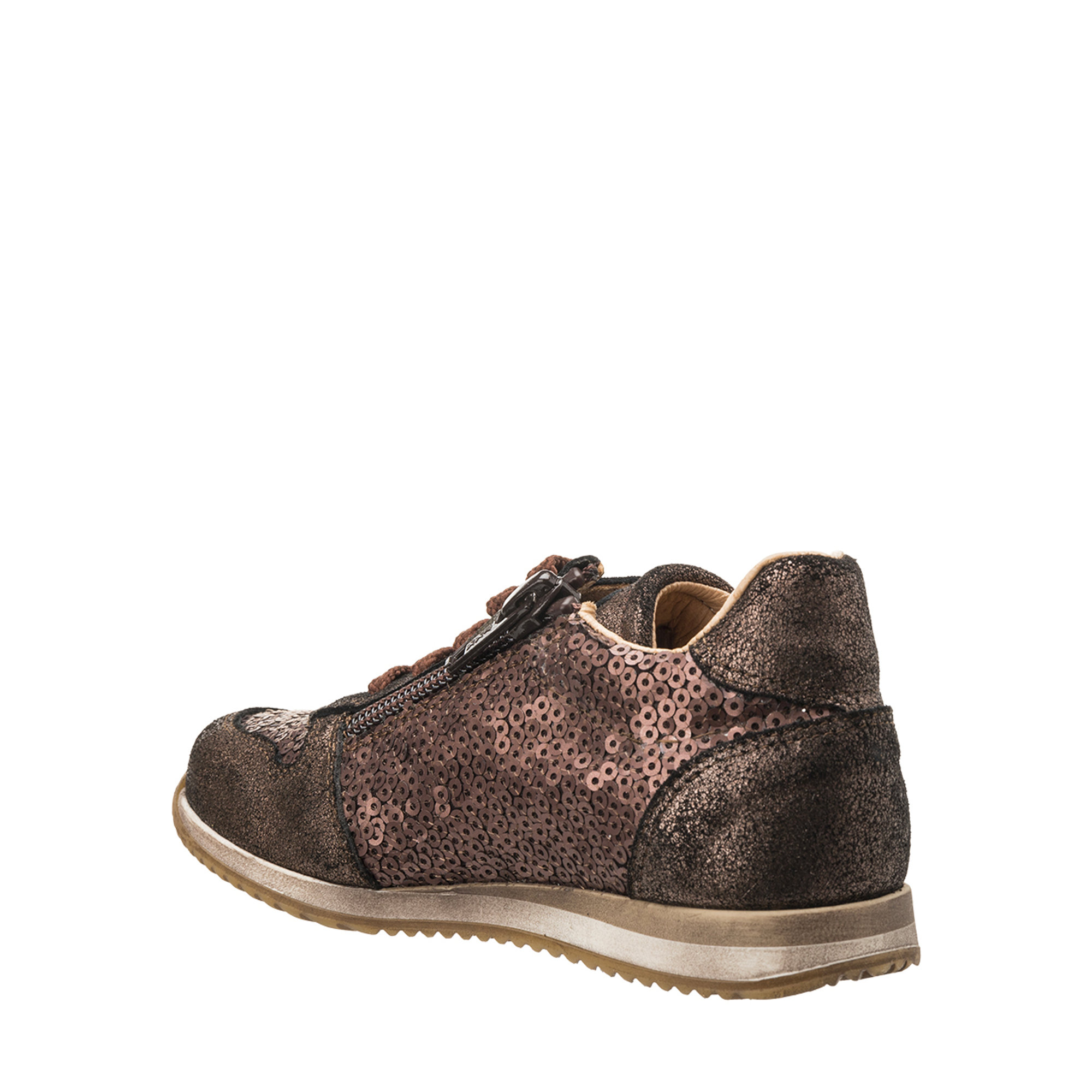 Sneakers in camoscio con paillettes e con tallonetta in pelle bronzo Pepè shoes vista1