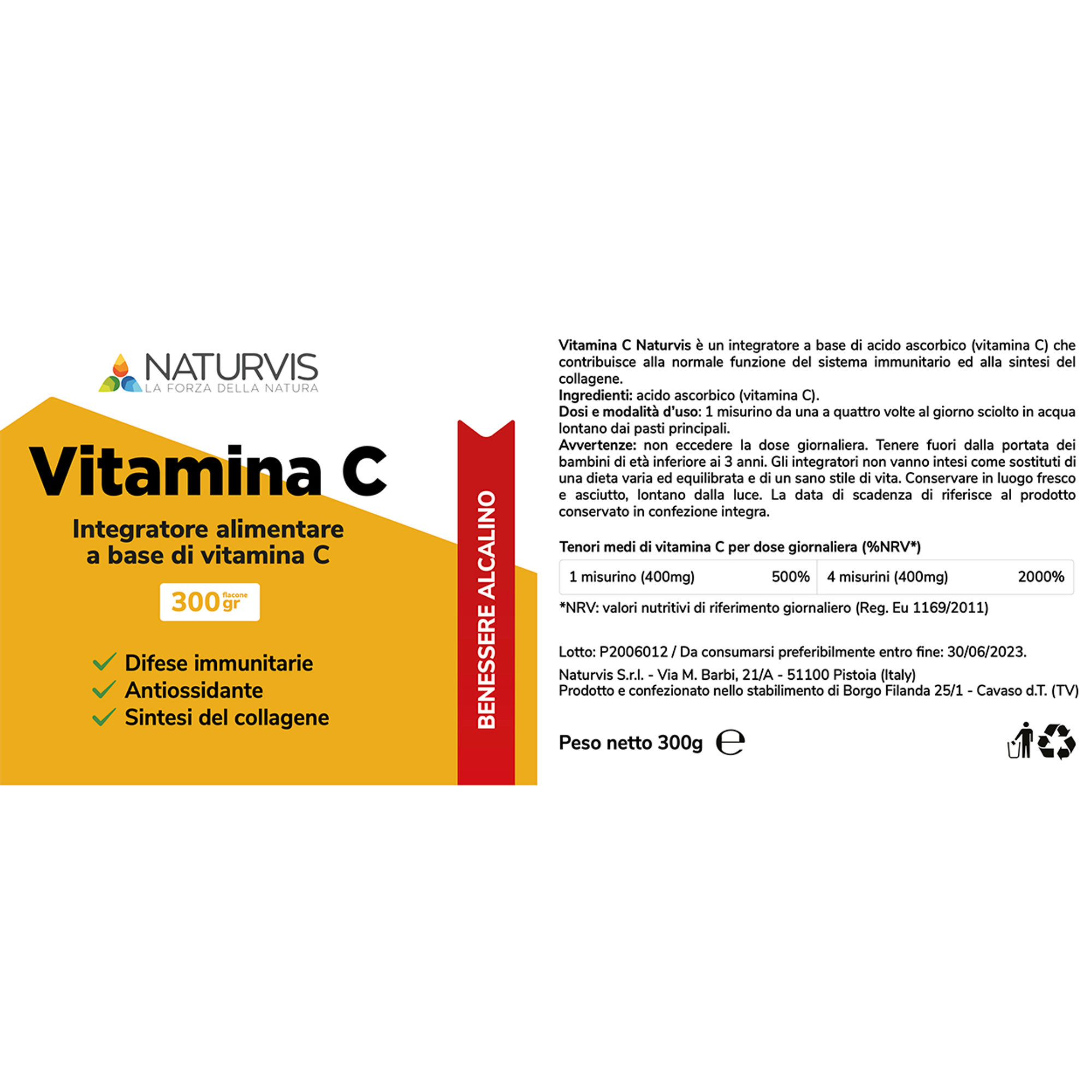 2 confezioni  Vitamina C  Polvere 300 gr Naturvis vista1