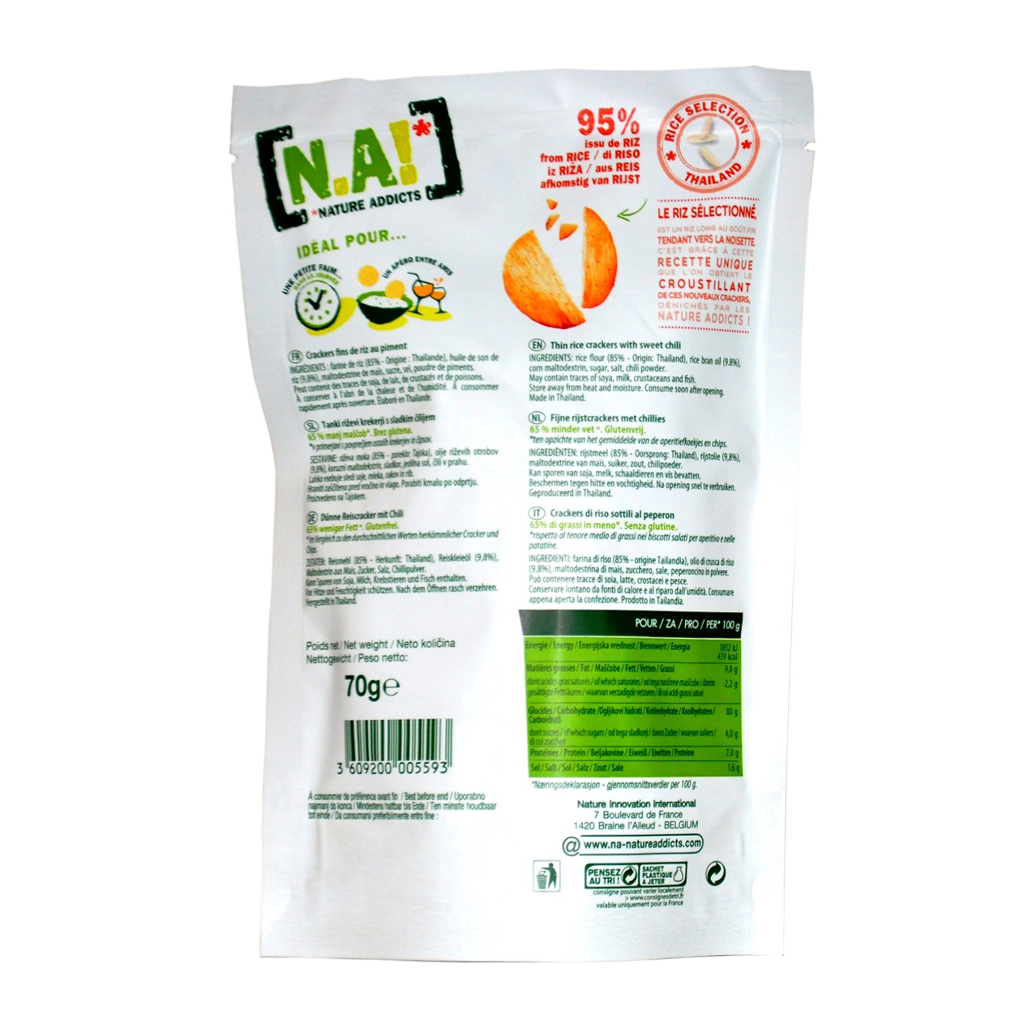 12 buste - "N.A! Rice Crackers" 70 gr: 6 Sweet Chili - 6 Paprika Nature Addicts vista2